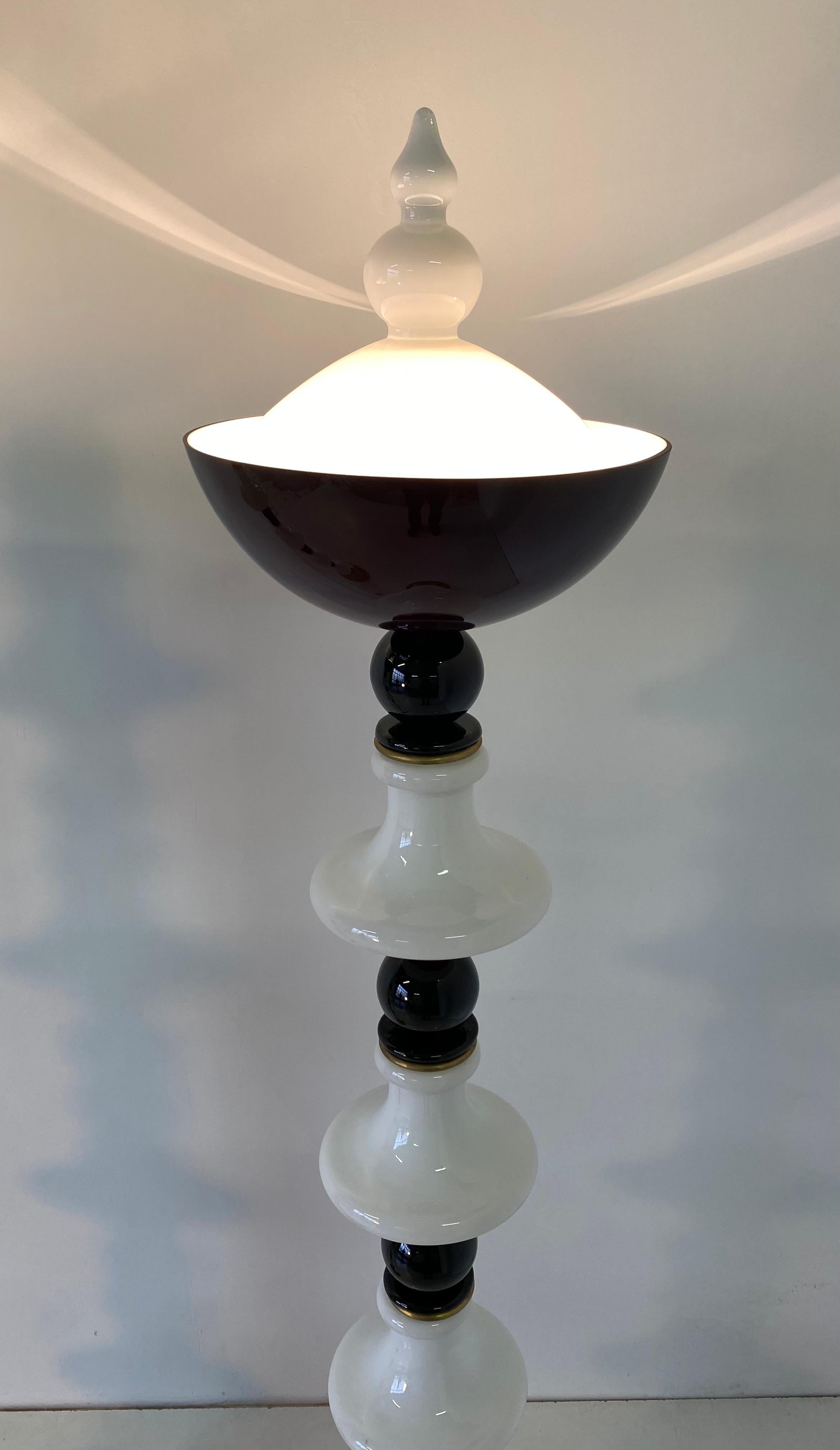 Art Deco Black and White Murano Glass Floor Lamps