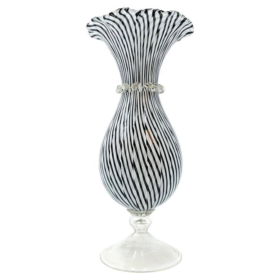 Black and White Murano Glass Vase in Filigree, 1950s