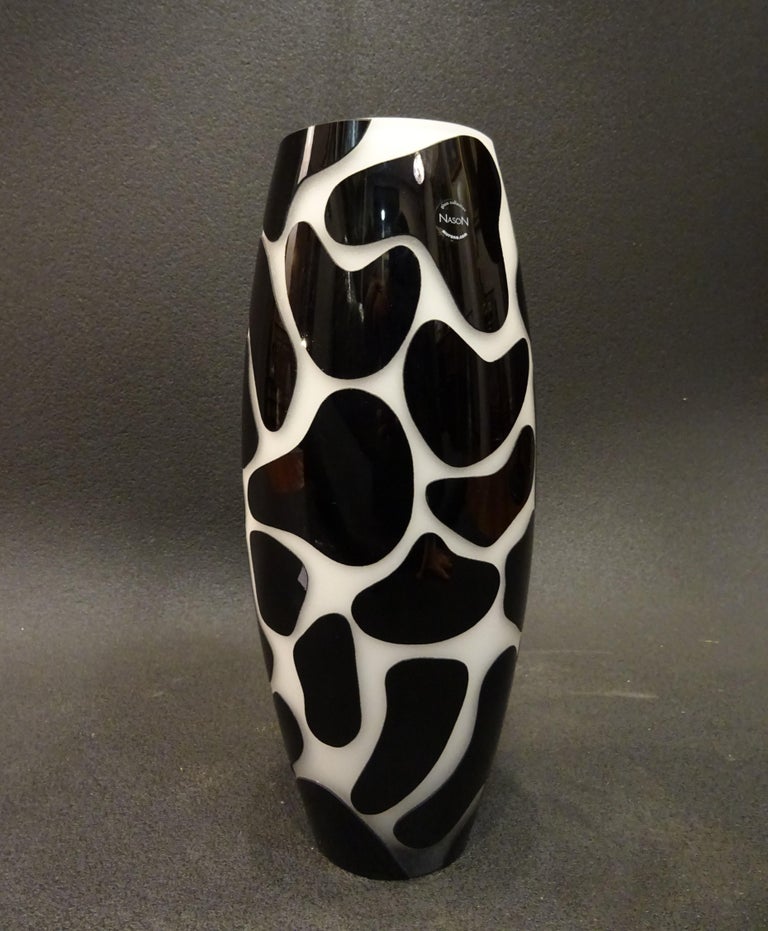 21 th Murano Vase  glass Black and White by Carlo Nason, Cow Model 5