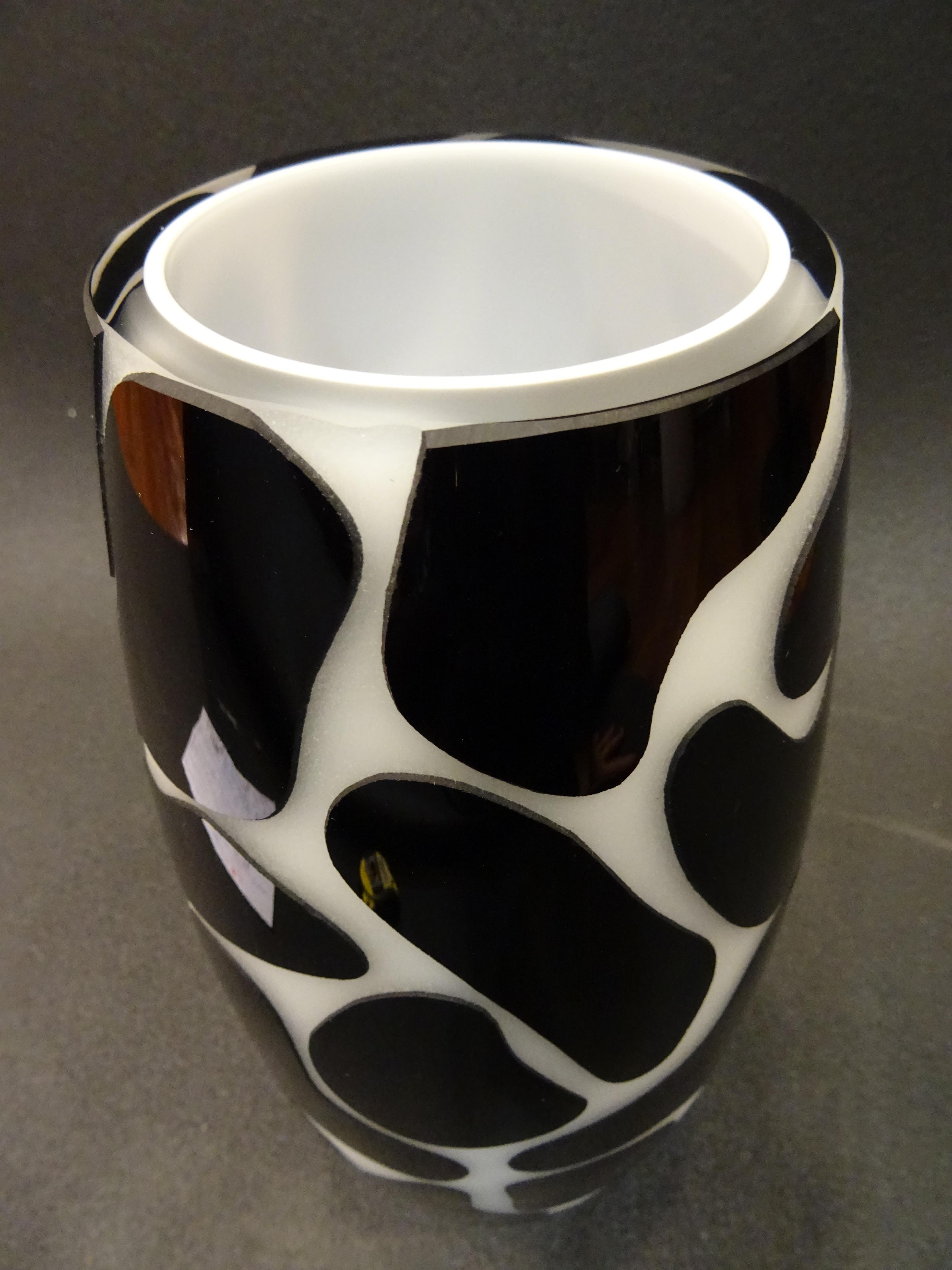 Italian 21 th Murano Vase  glass Black and White by Carlo Nason, Cow Model