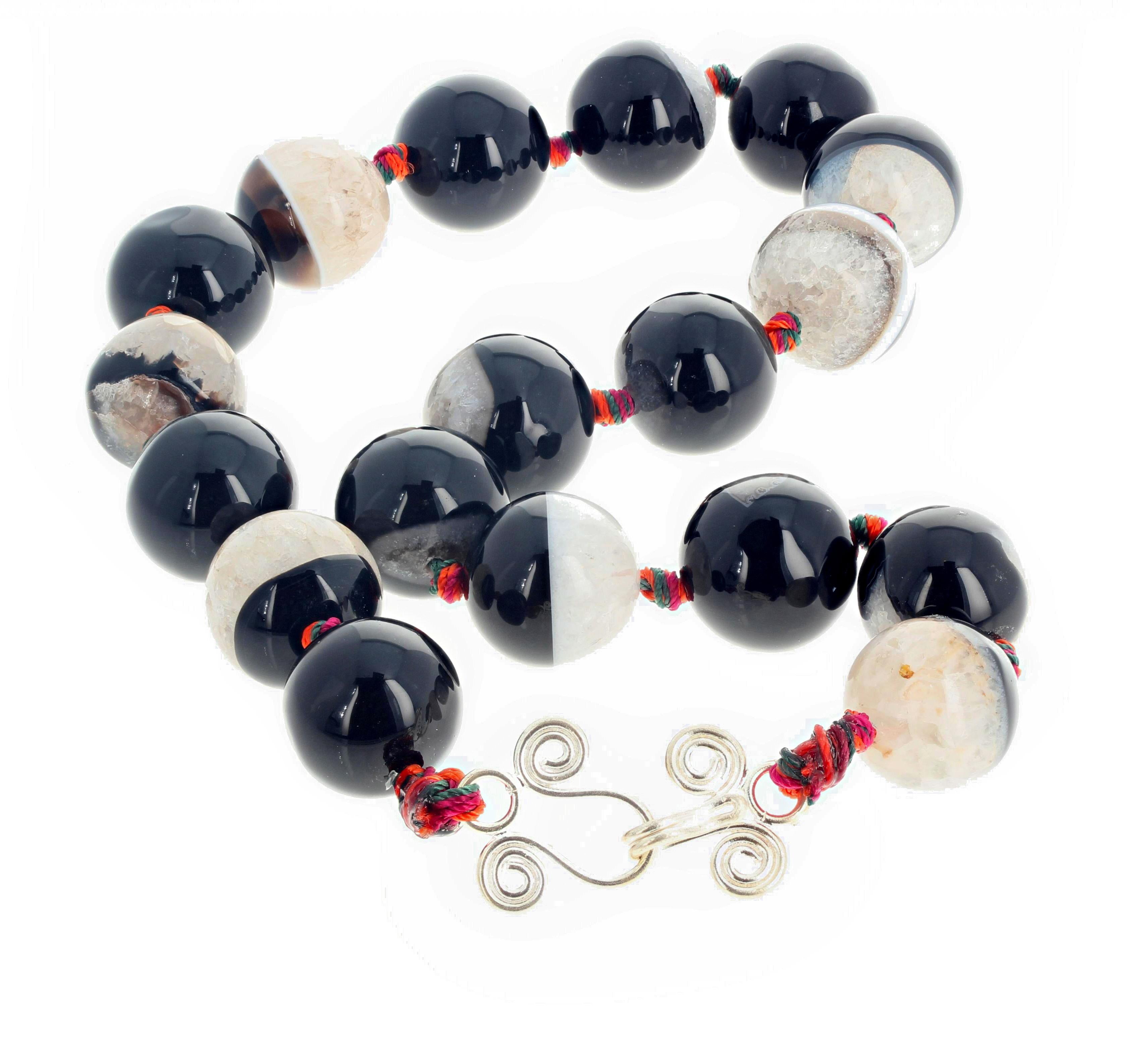 Women's or Men's Black and White Natural Onyx Necklace