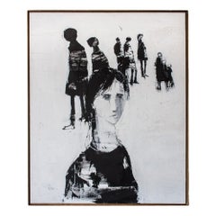 Peinture à l'huile sur toile en noir et blanc de G. Hollander, 1974