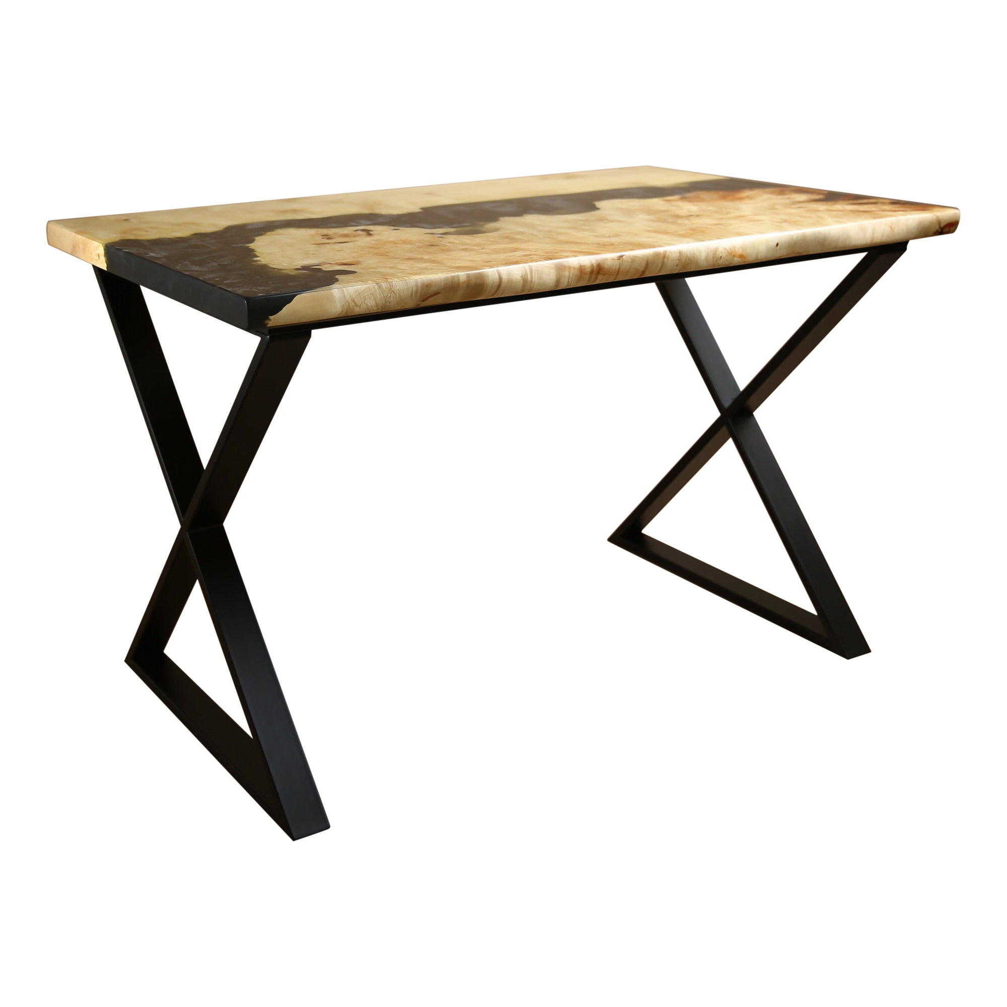 Black and White Old Wood Burl Live Edge Black Modern Dining Table Handcrafted For Sale