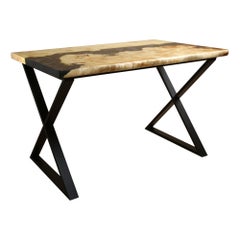 Black and White Old Wood Burl Live Edge Black Modern Dining Table Handcrafted