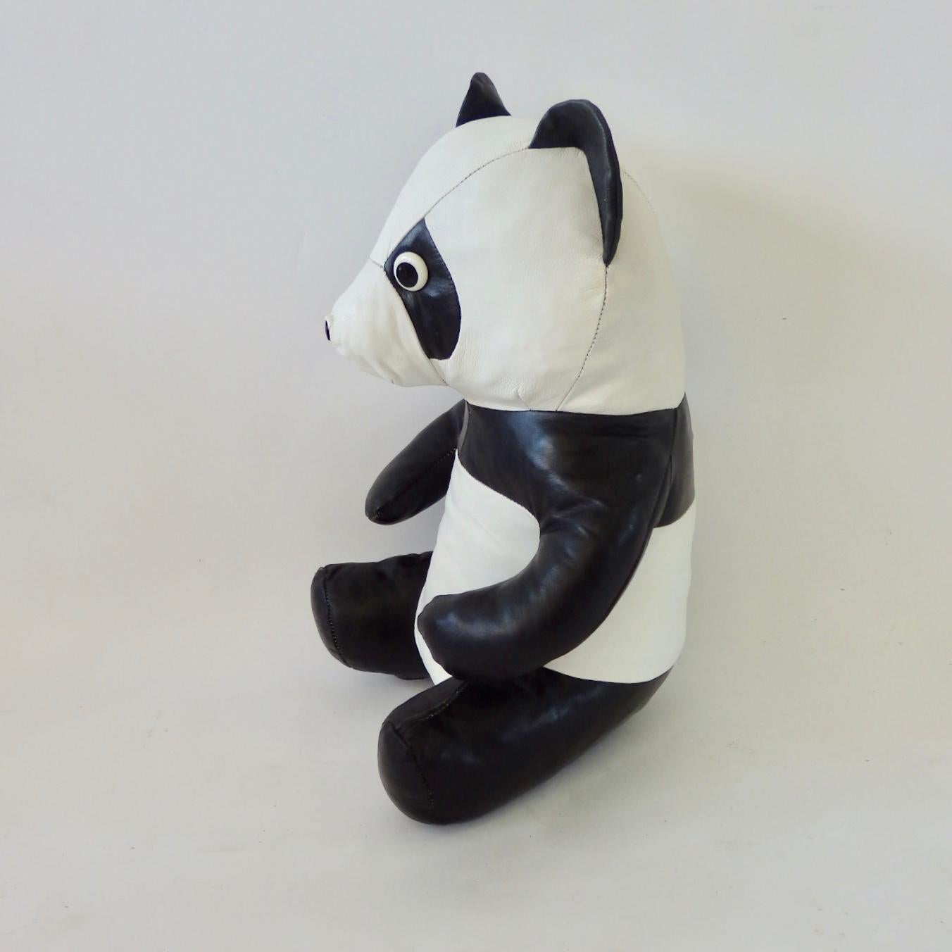 Nicely made black and white leather stuffed panda bear.