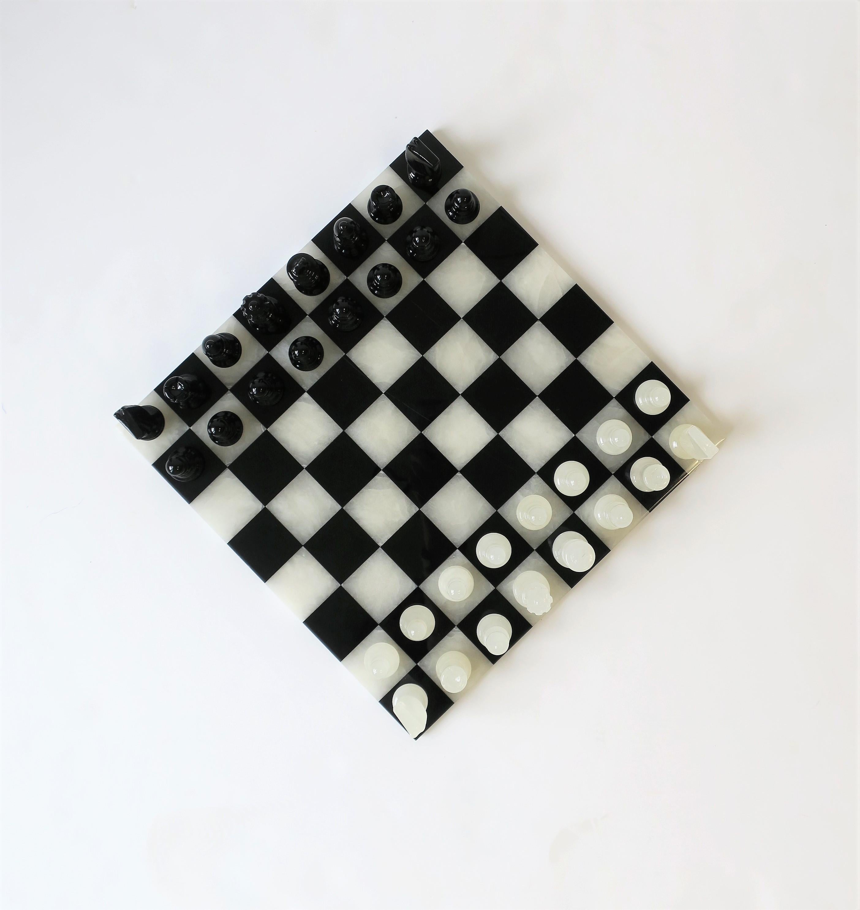 Black and White Onyx and Acrylic Chess and Tic-Tac-Toe Set Game Set 1