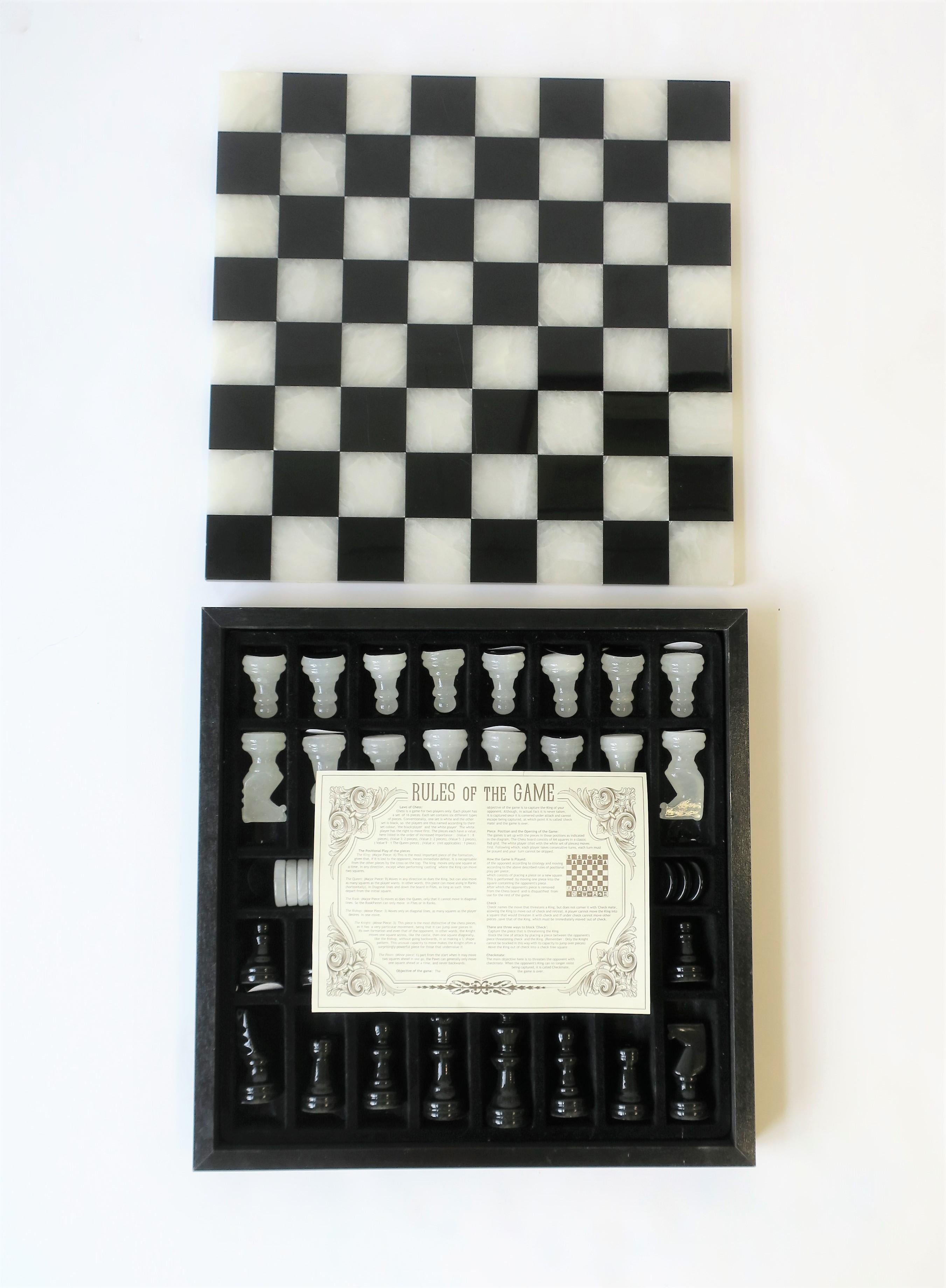 Black and White Onyx and Acrylic Chess and Tic-Tac-Toe Set Game Set 6