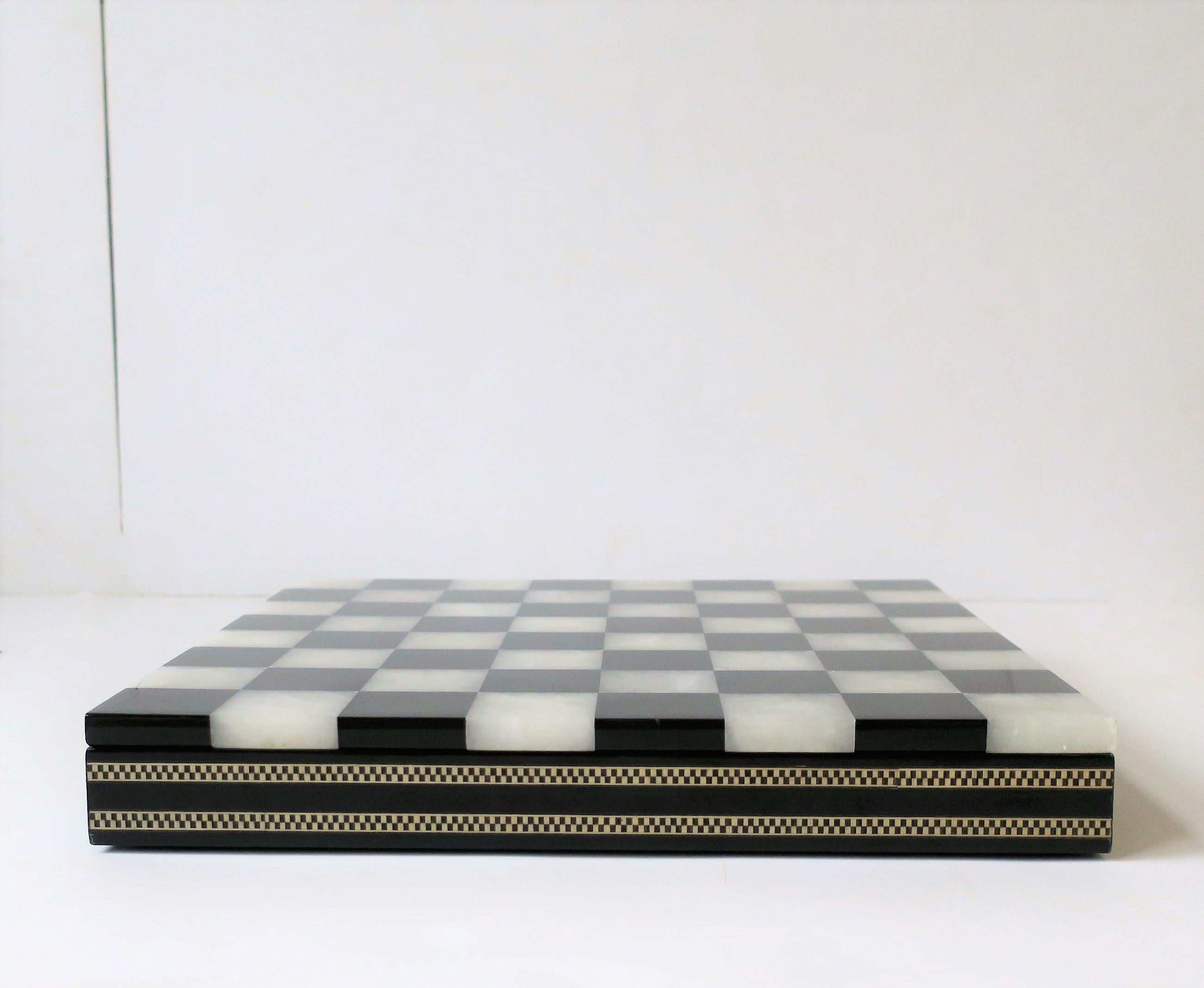 Lacquered Black and White Onyx and Acrylic Chess and Tic-Tac-Toe Set Game Set