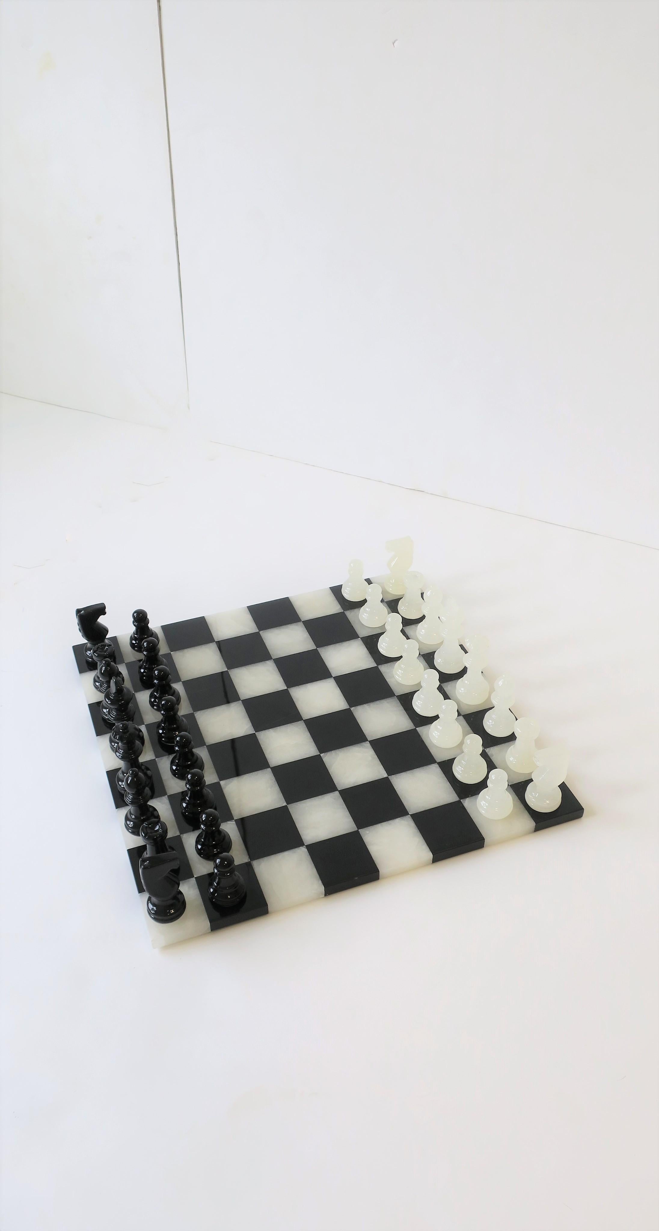 Wood Black and White Onyx and Acrylic Chess and Tic-Tac-Toe Set Game Set