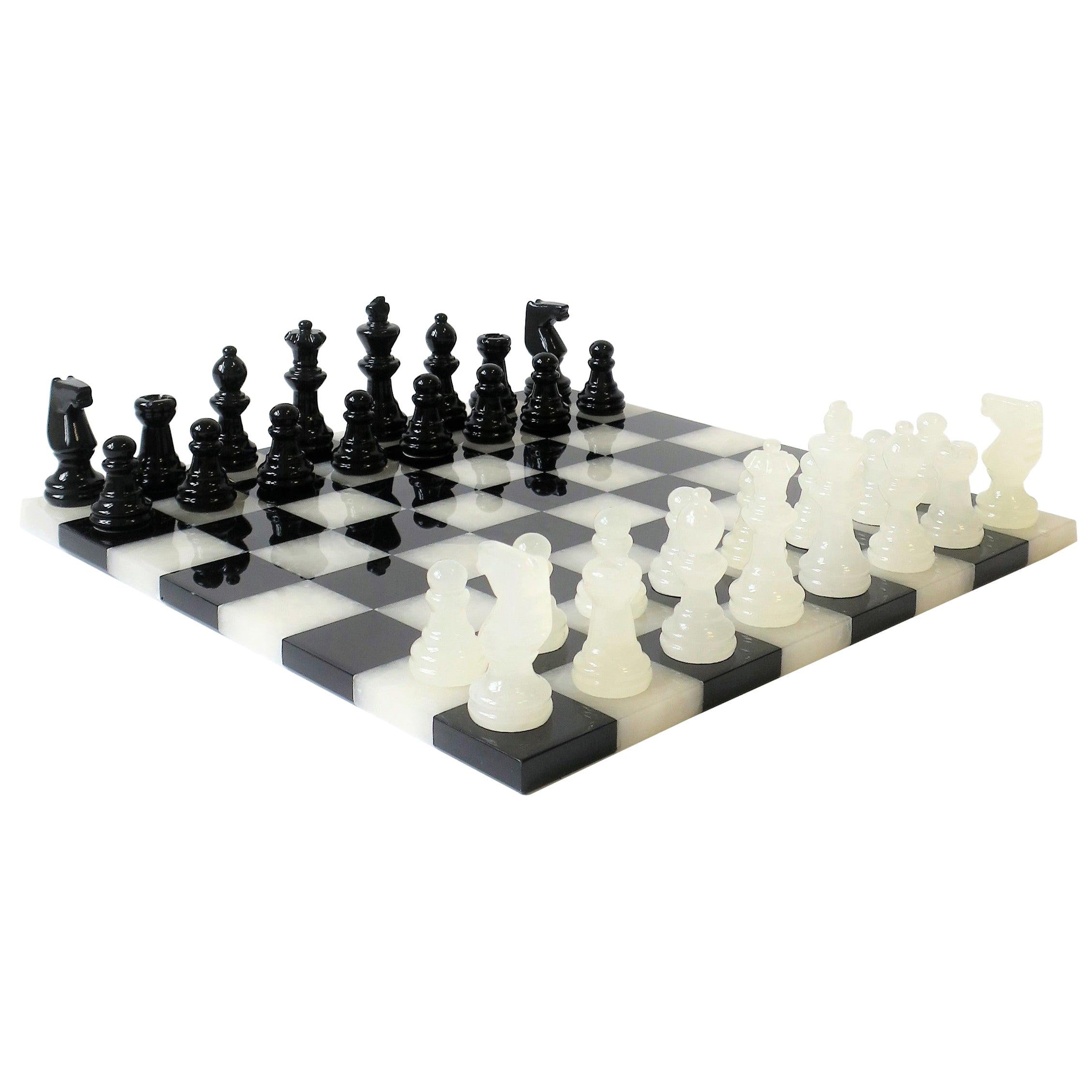 Black and White Onyx and Acrylic Chess and Tic-Tac-Toe Set Game Set
