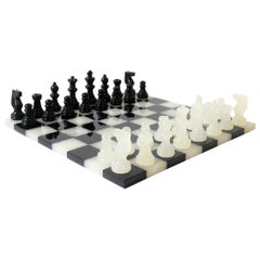 Retro Black and White Onyx and Acrylic Chess and Tic-Tac-Toe Set Game Set