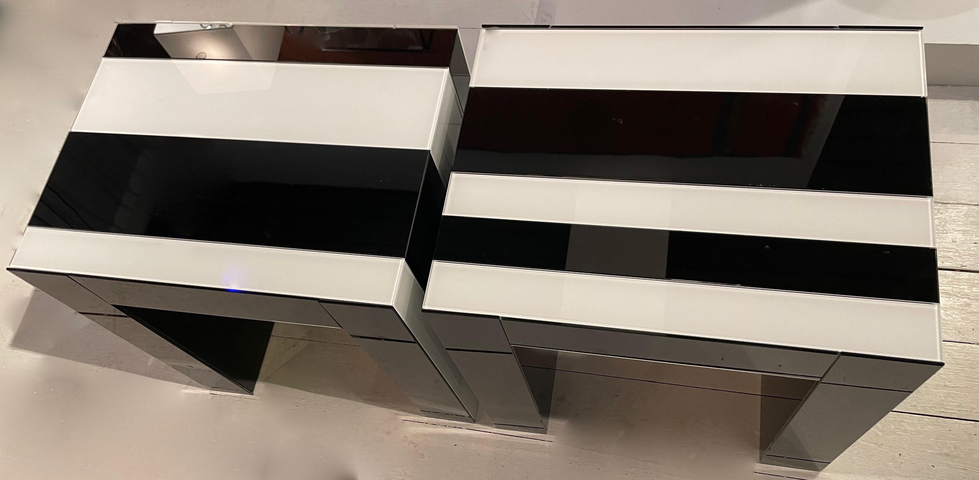 Opaline Glass Black and White Opaline  Asymmetric Side Tables in the spirit of Daniel Buren. For Sale