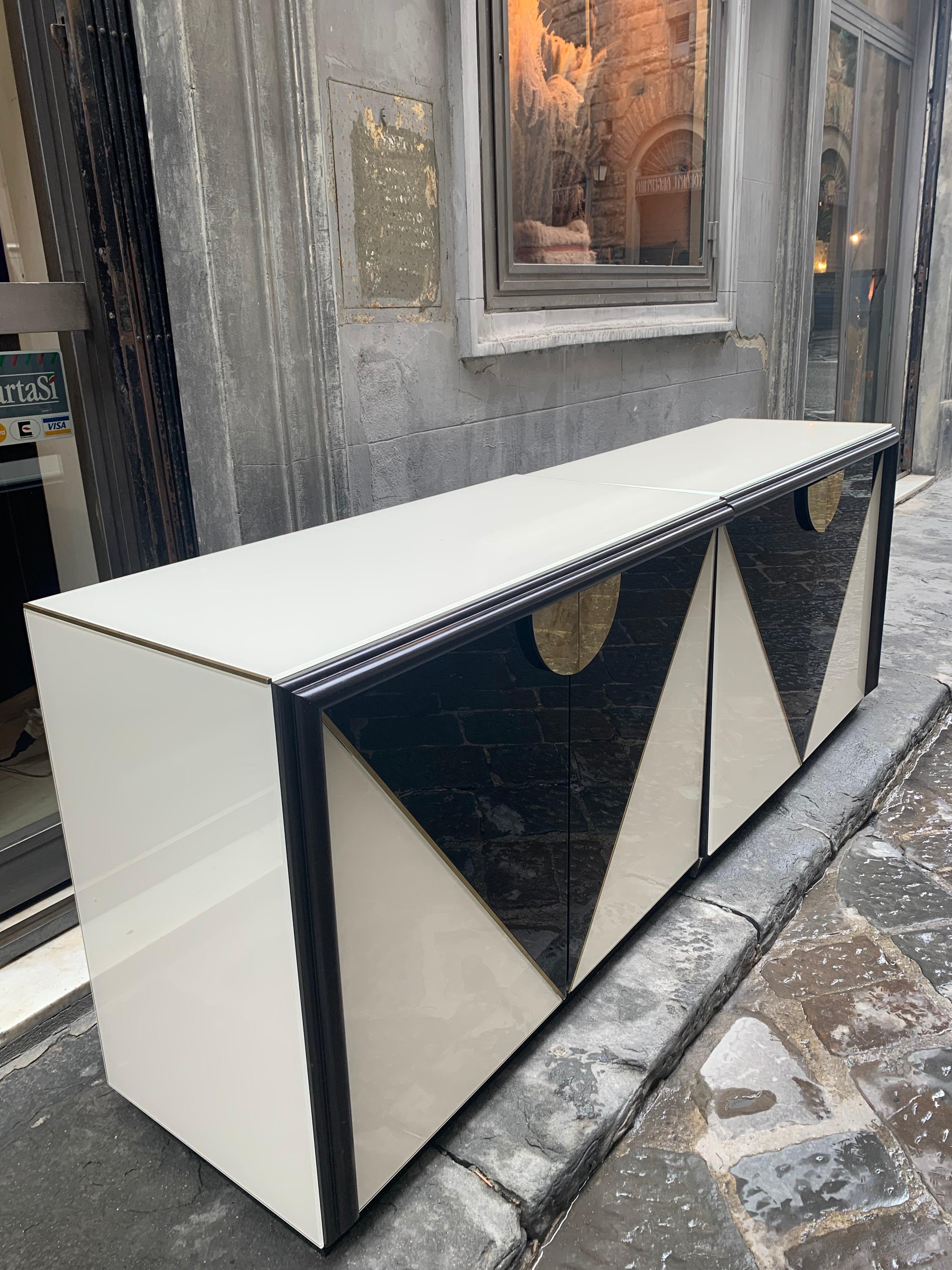 Black and White Opaline Glass Credenza with Geometric Design, 1980s 3