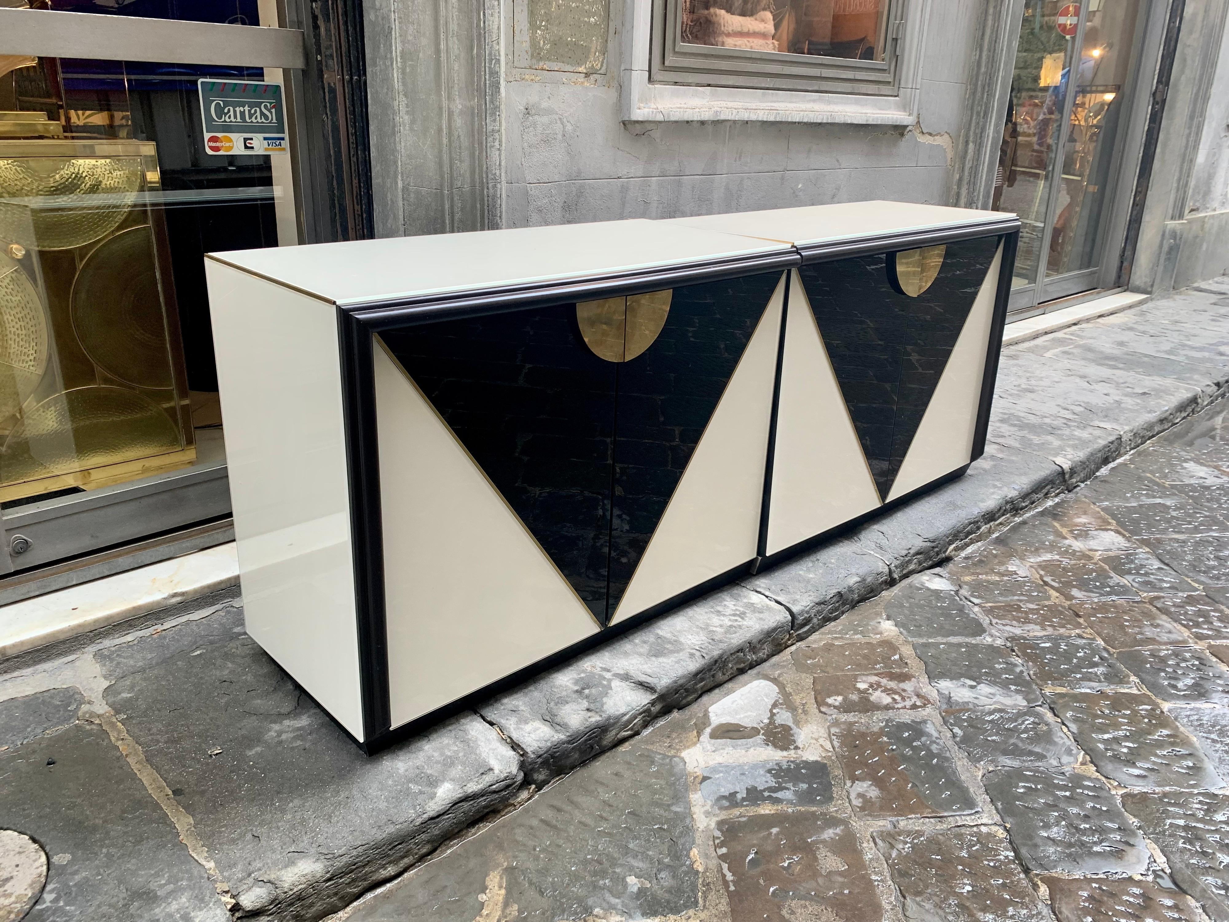 Black and White Opaline Glass Credenza with Geometric Design, 1980s 4