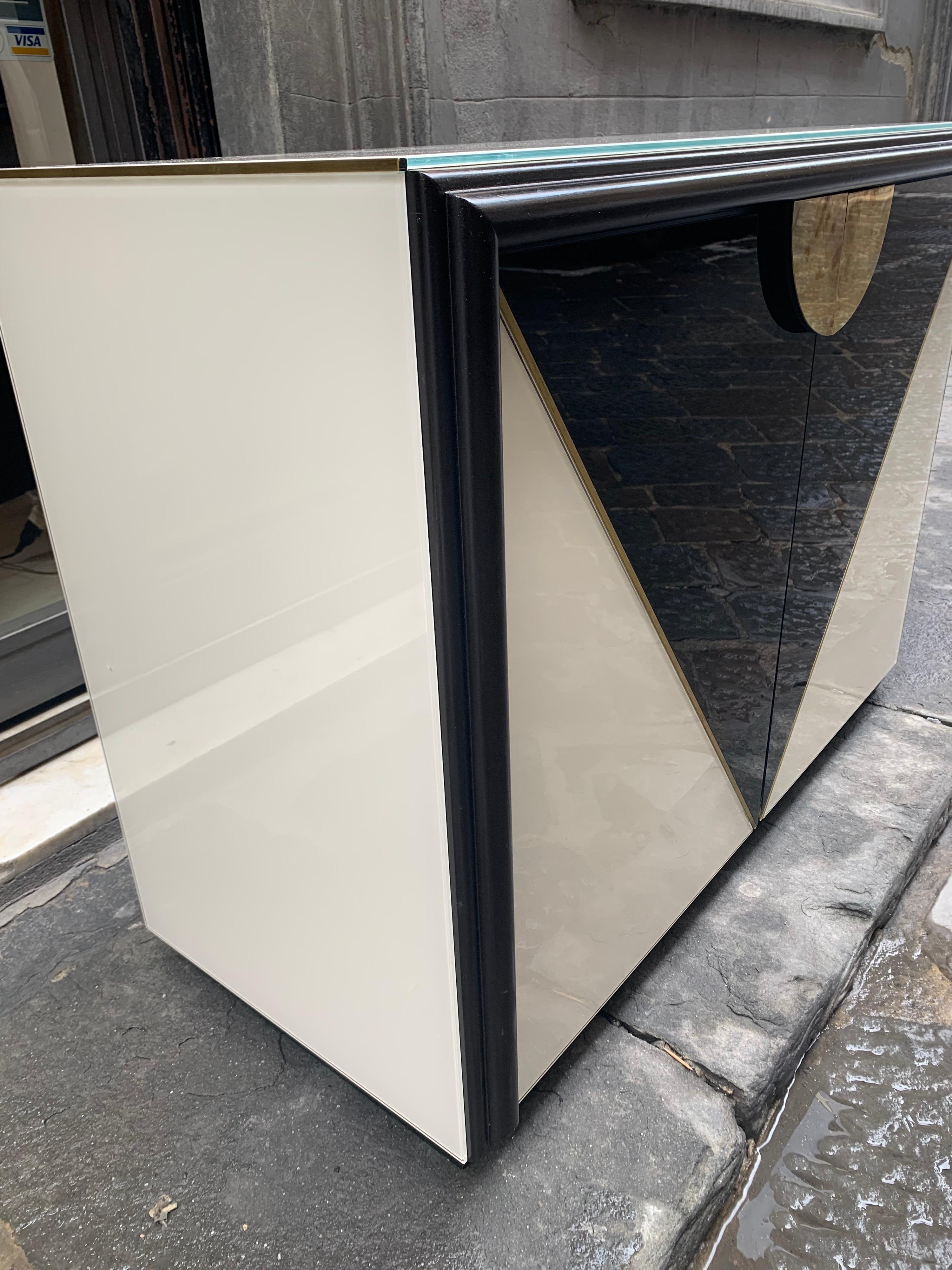 Black and White Opaline Glass Credenza with Geometric Design, 1980s 10