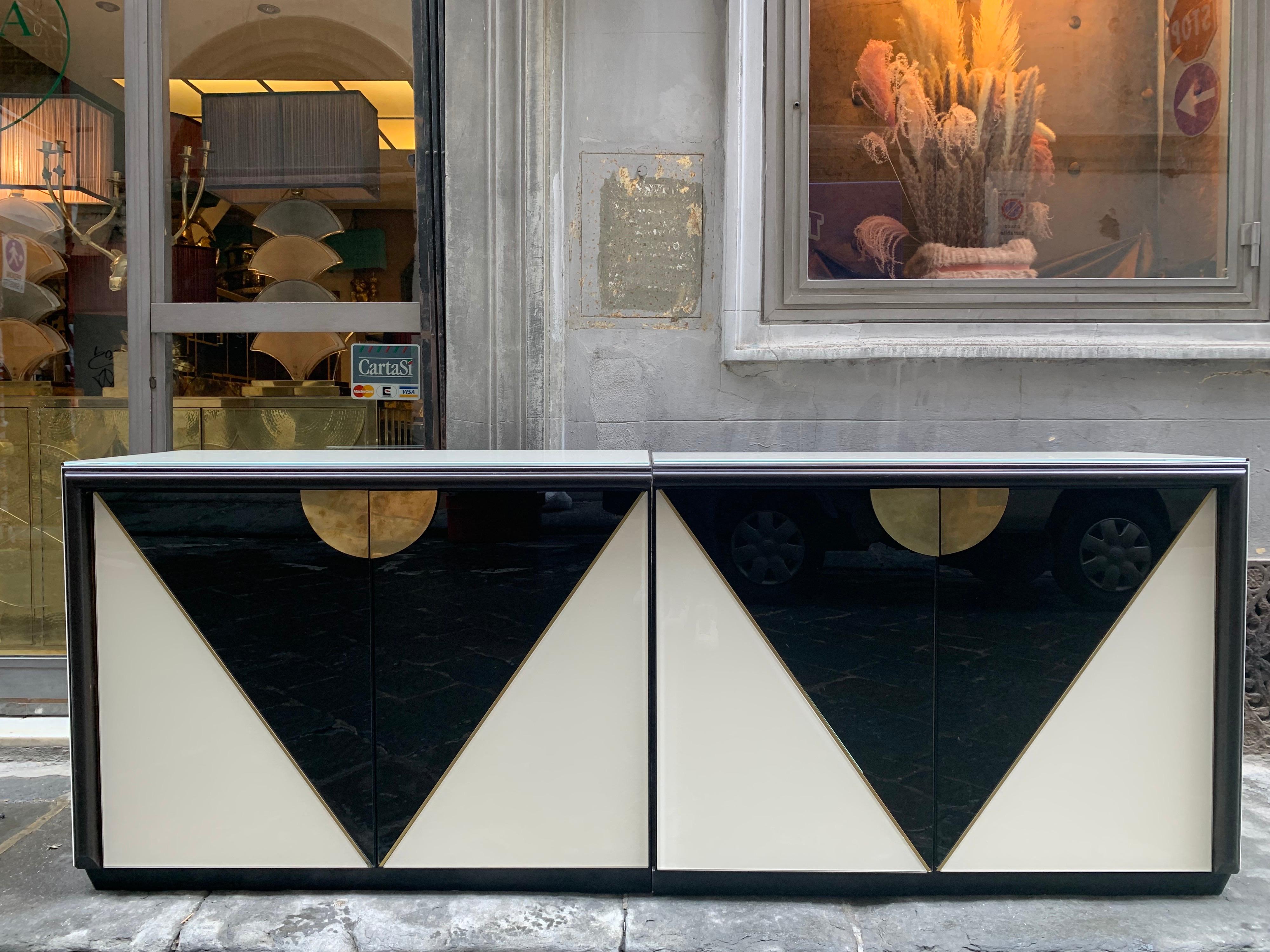 Late 20th Century Black and White Opaline Glass Credenza with Geometric Design, 1980s