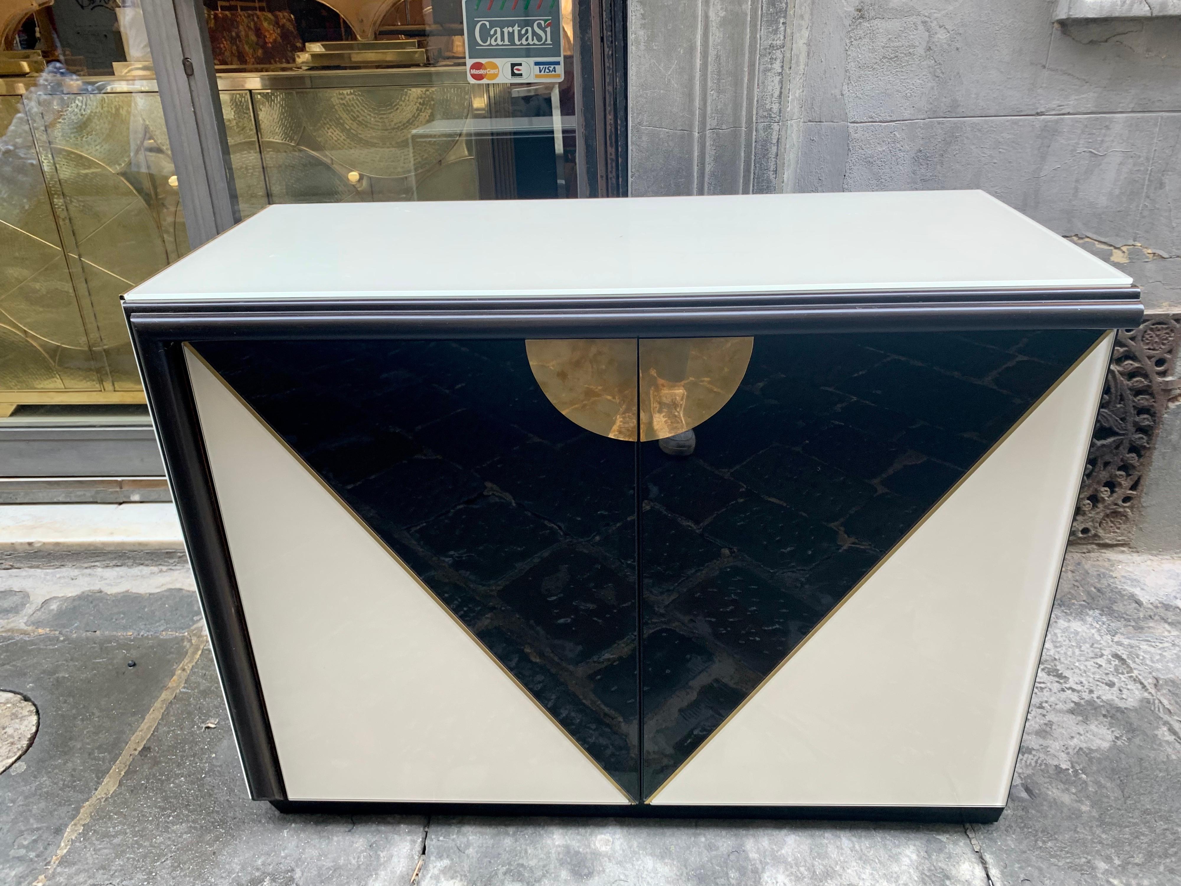 Black and White Opaline Glass Credenza with Geometric Design, 1980s 1