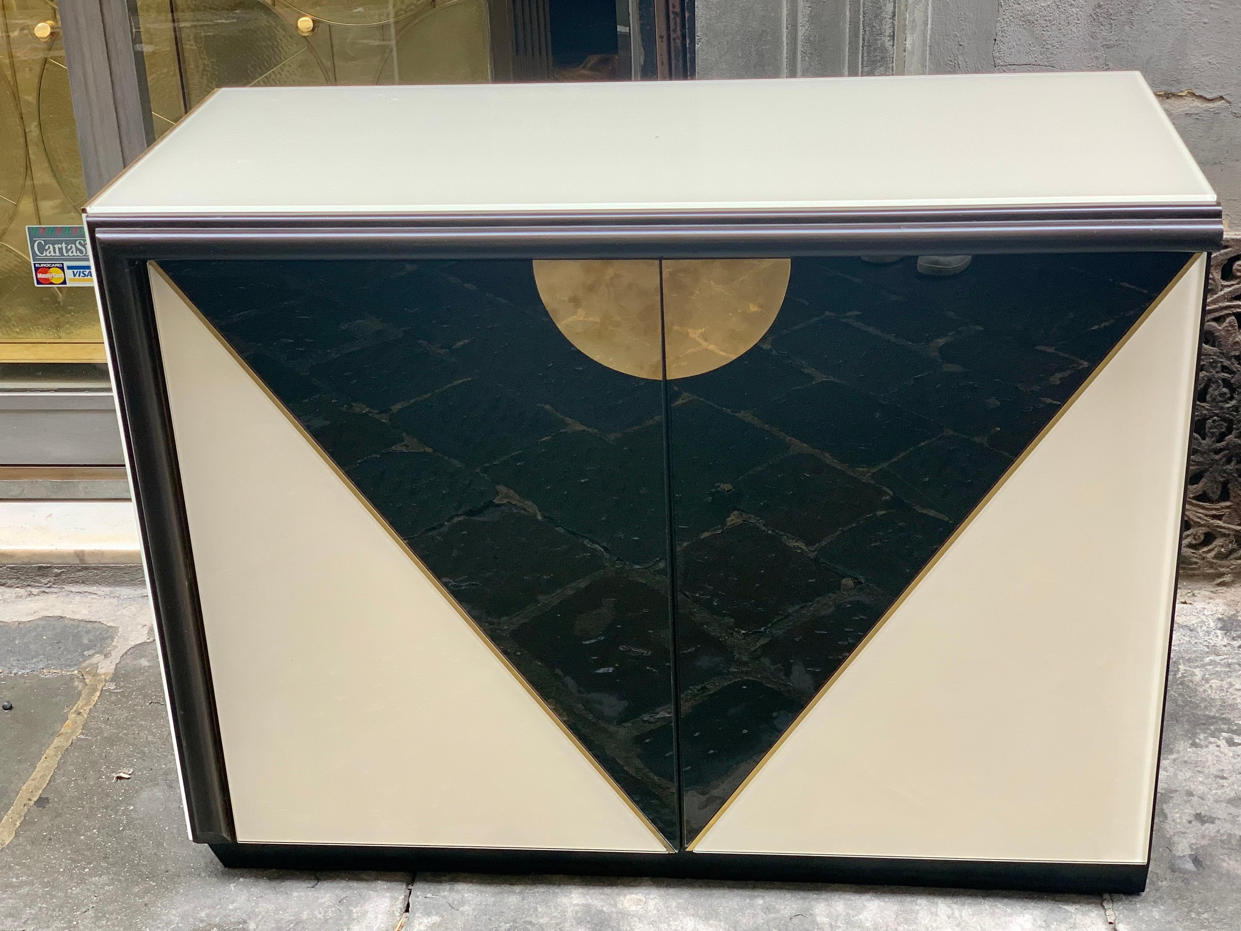 Black and White Opaline Glass Credenza with Geometric Design, 1980s 2