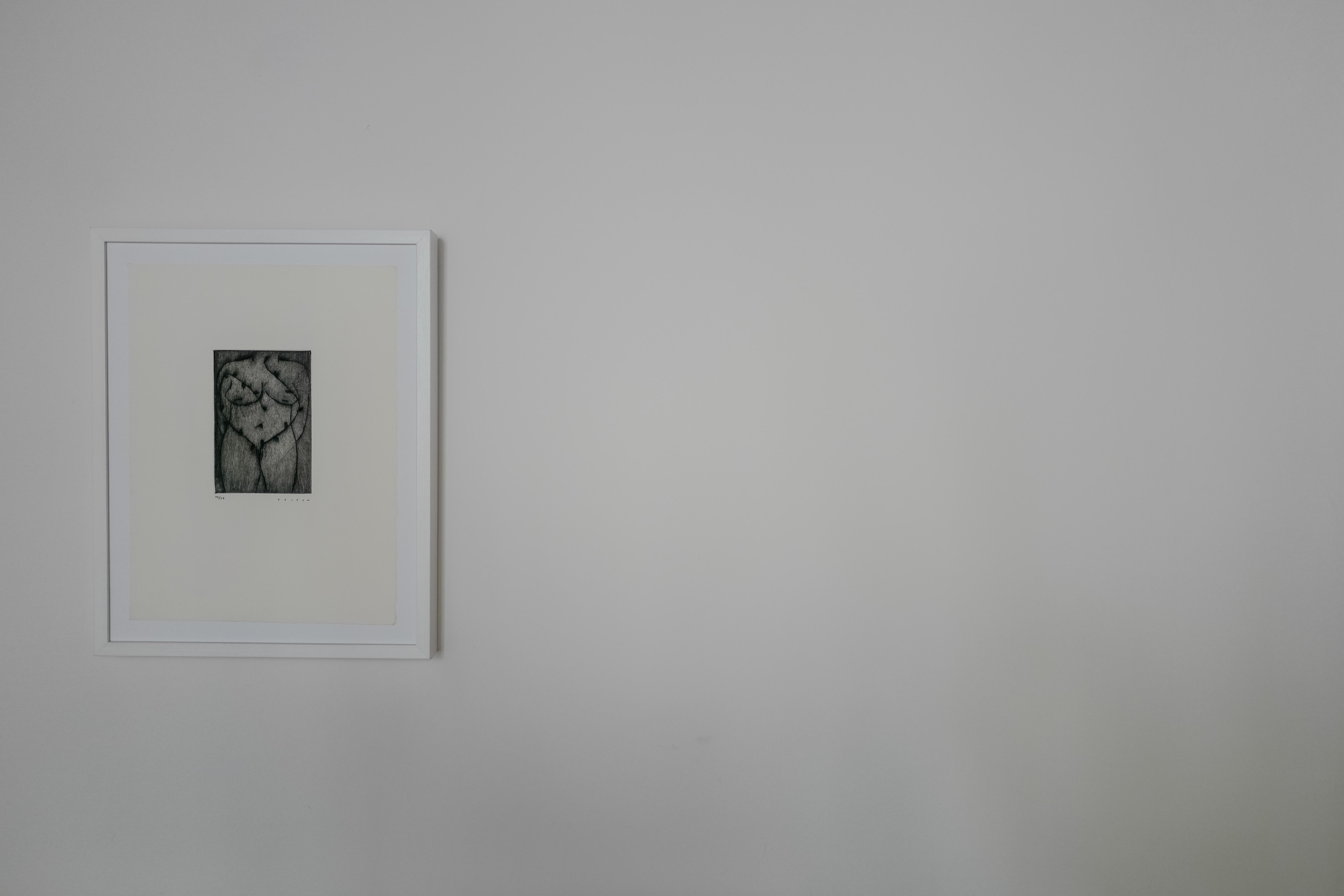 Paper Black and White Original Etching by Holton Rower Framed in White Wood Wall Art For Sale