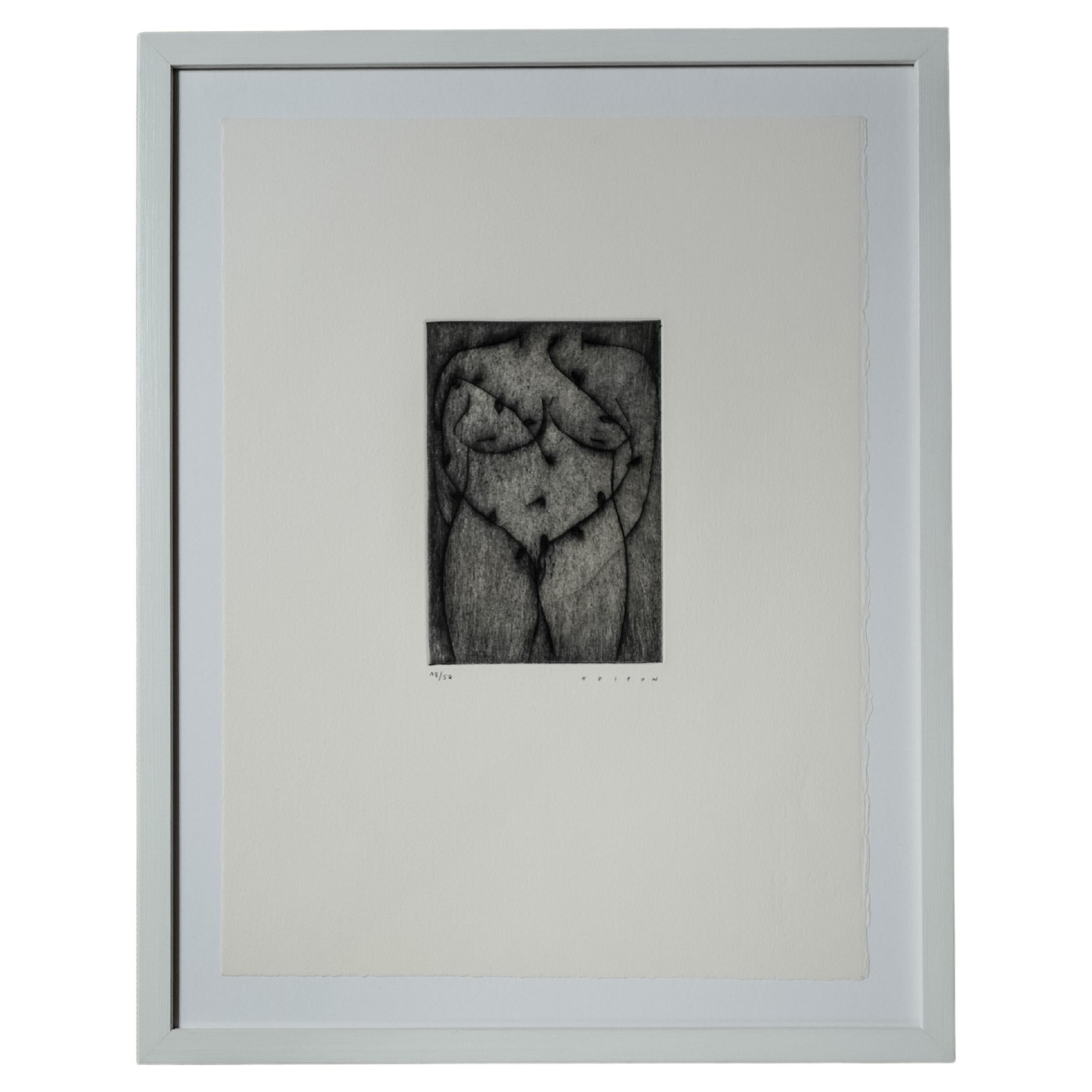 Black and White Original Etching by Holton Rower Framed in White Wood Wall Art For Sale