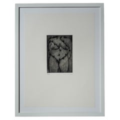 Vintage Black and White Original Etching by Holton Rower Framed in White Wood Wall Art