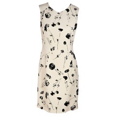 Oscar De La Renta Black And White Wool-Blend Floral-Printed Dress