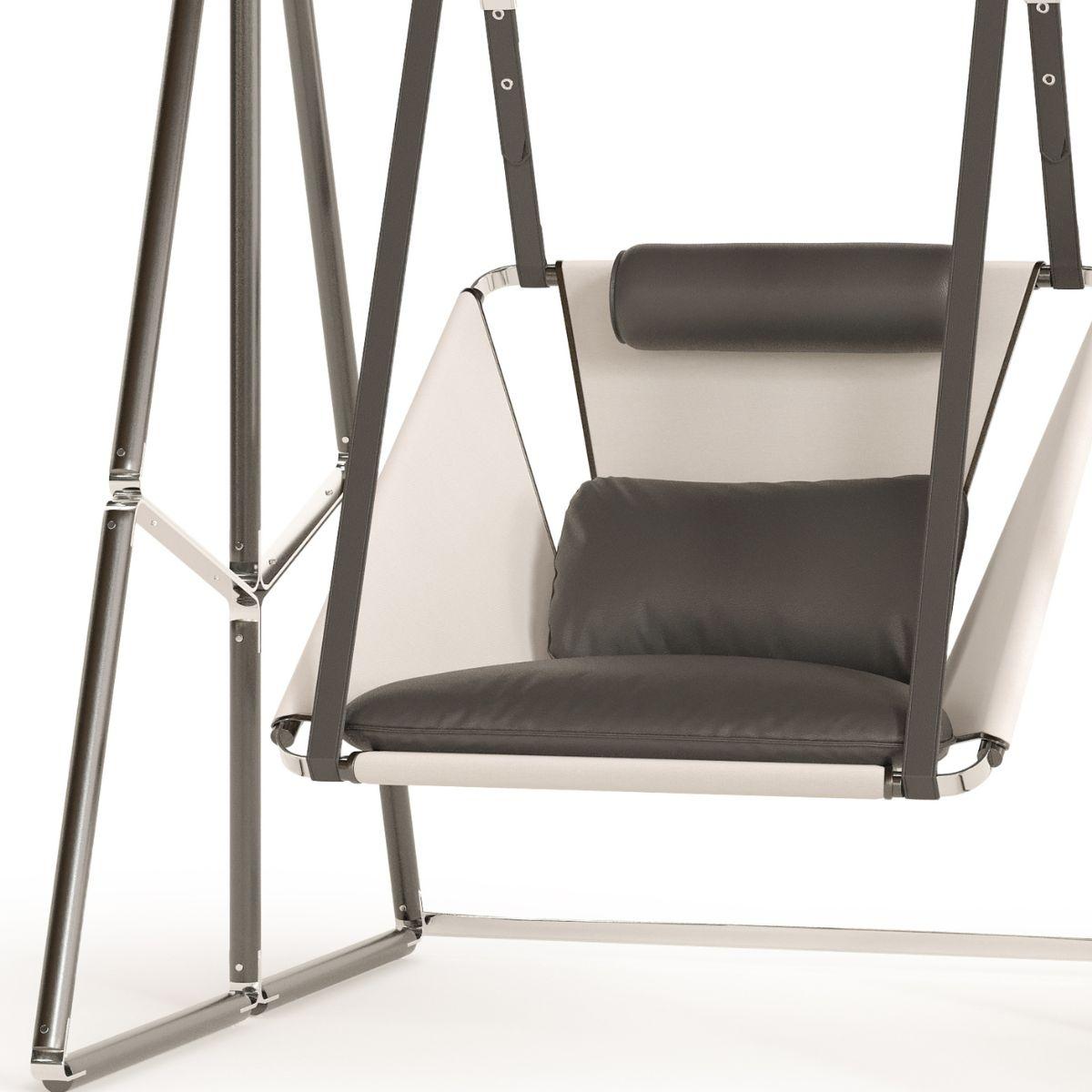 Die Allure-Schaukel zeichnet sich durch die Kombination ihrer hervorragenden Materialien aus. Veredelte Edelstahlschnallen mit Outdoor-Lederriemen und hochwertigen Stoffen, das Ergebnis ist eine Schaukel mit modernem Design, die den Charme und die