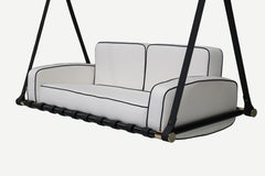 Black and White Weatherproof Hanging Sofa with Black Frame