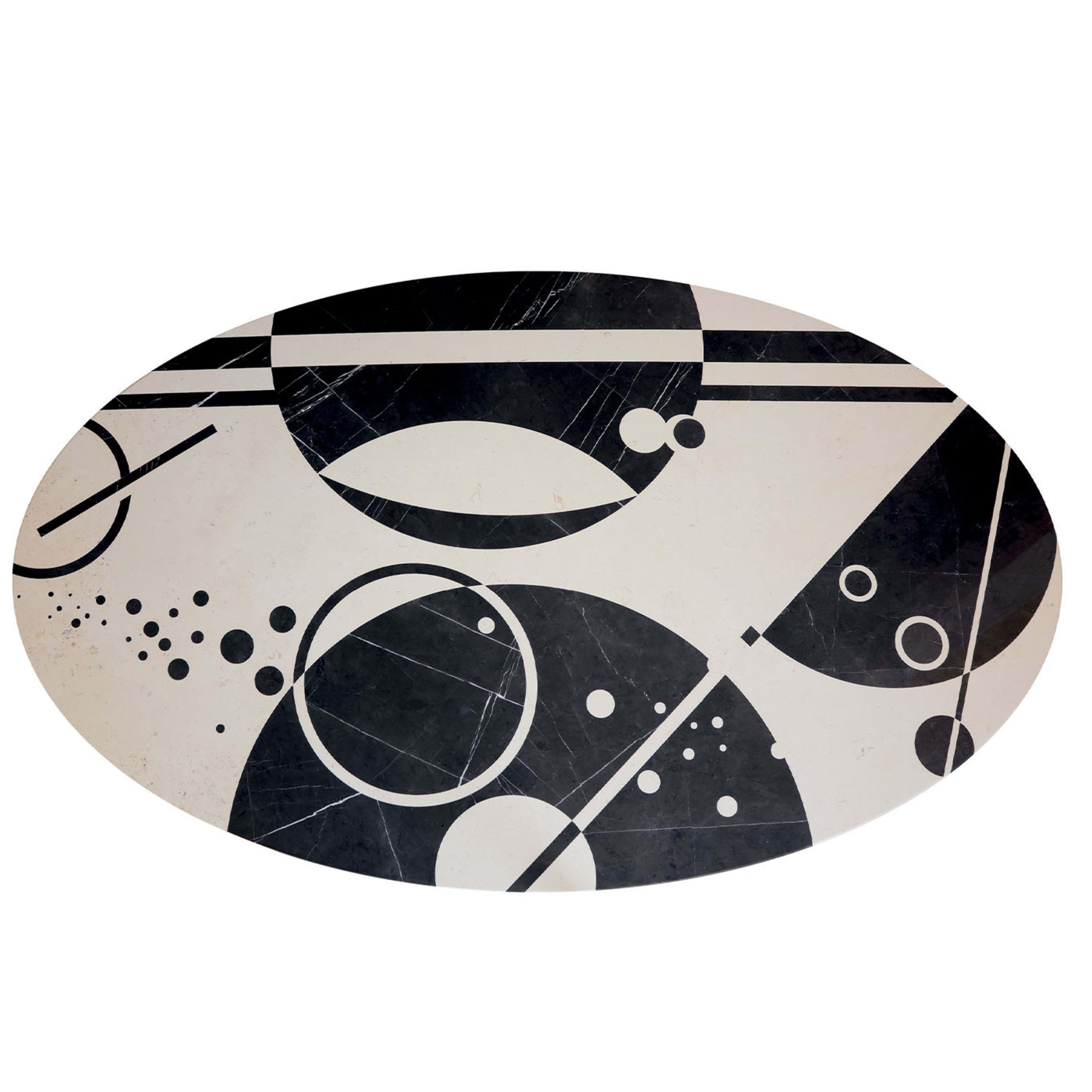 Italian Black and White Oval Marble Table  For Sale