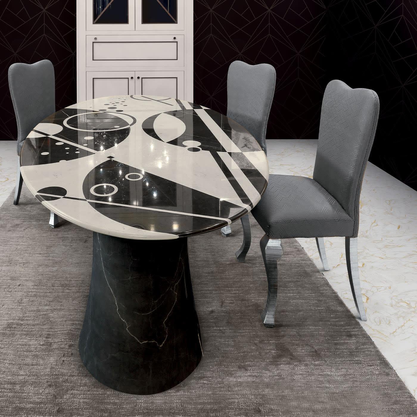 Black and White Oval Marble Table  In New Condition For Sale In Milan, IT