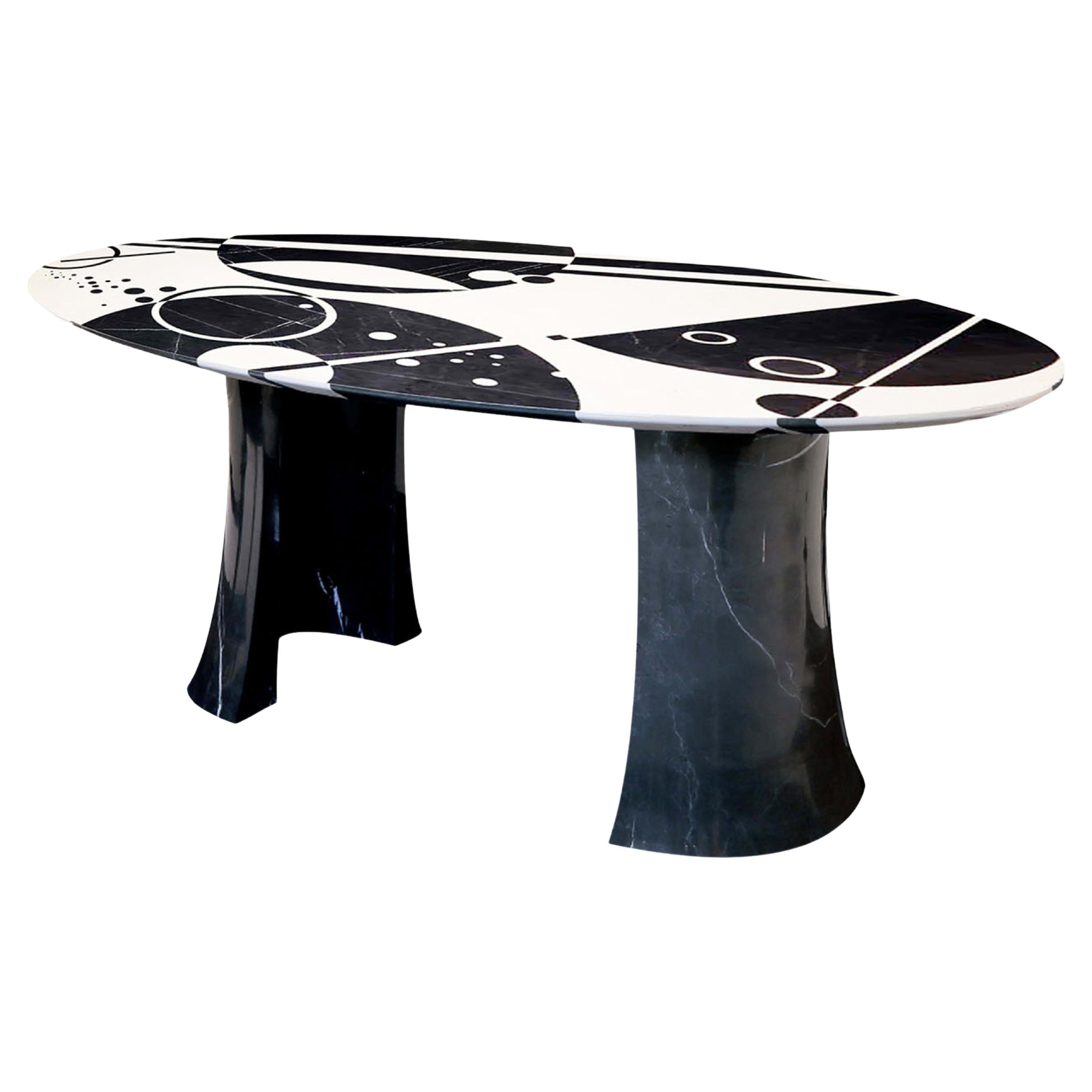 Black and White Oval Marble Table  For Sale