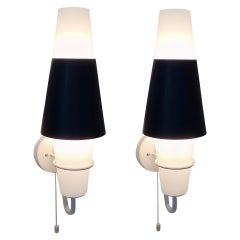 Black and White Pair of Sconces, circa 1950, France