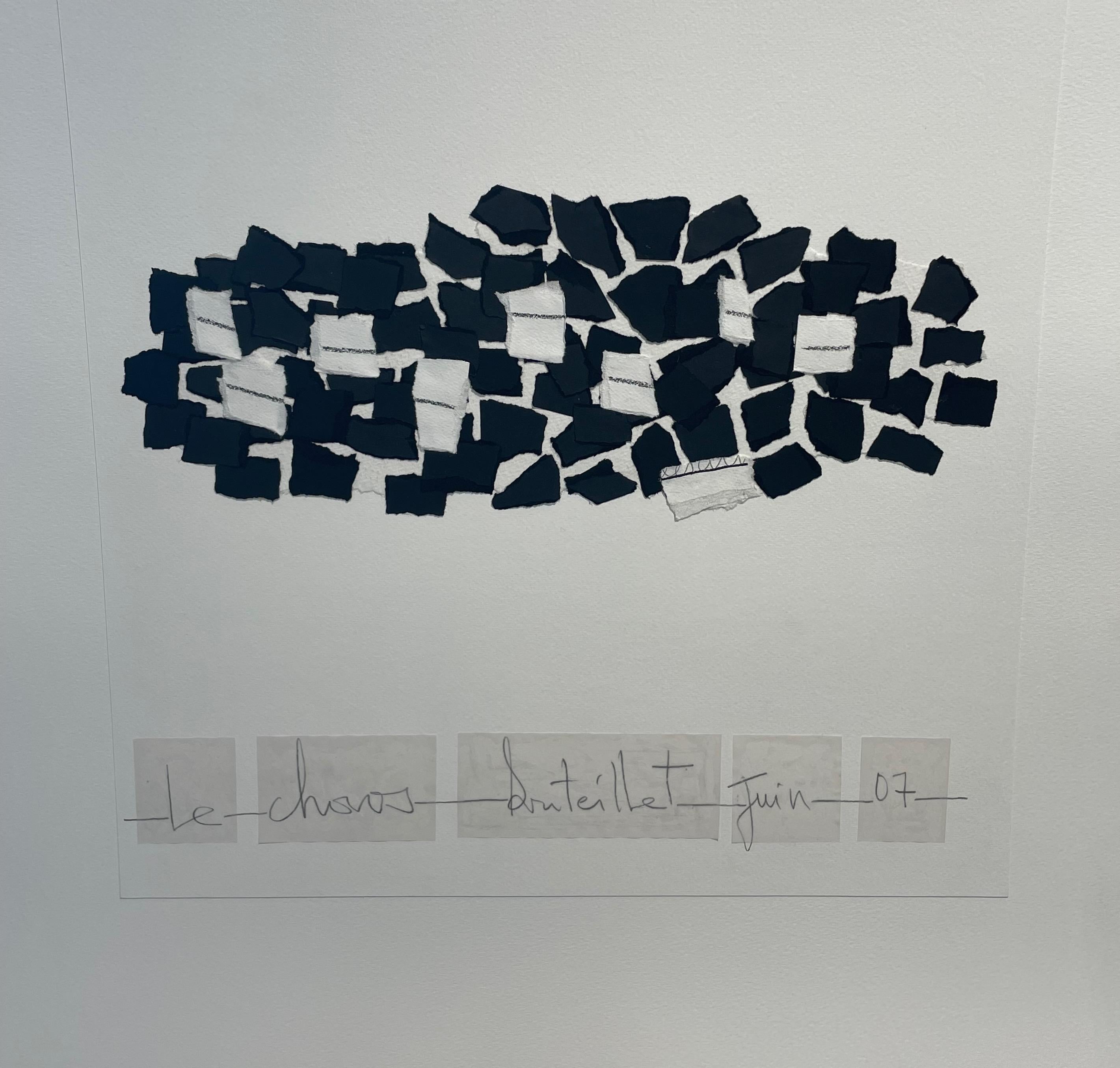 Isabelle Bouteillet ist eine autodidaktische französische Künstlerin, die hauptsächlich Collagen erstellt 
Verwendung von Mixed Media Materialien wie Acryl, Gouache und zerrissenem Papier.
Die Farben sind schwarz und weiß.
Signiert vom