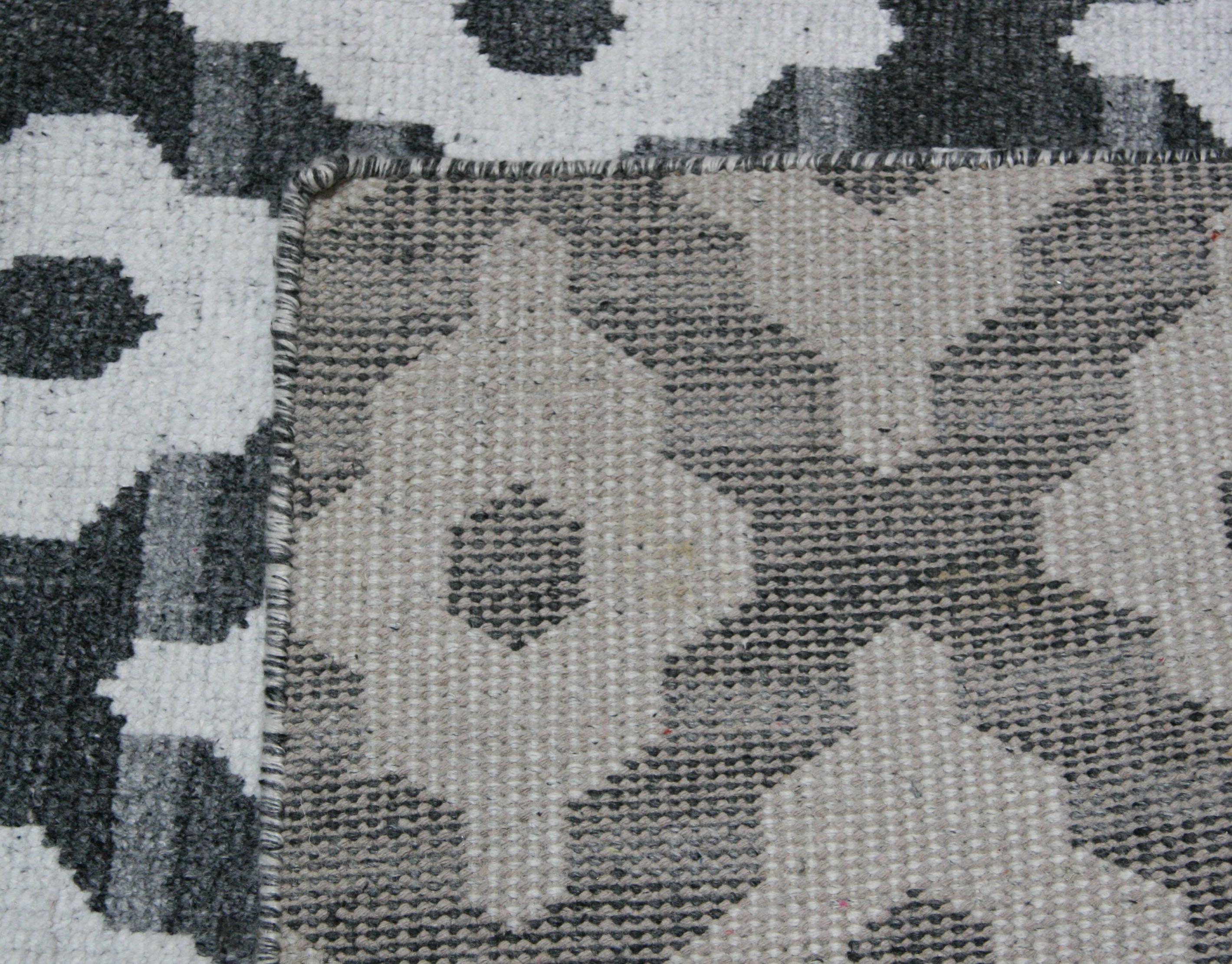 Hand-Knotted Black and White Pattern Rug For Sale