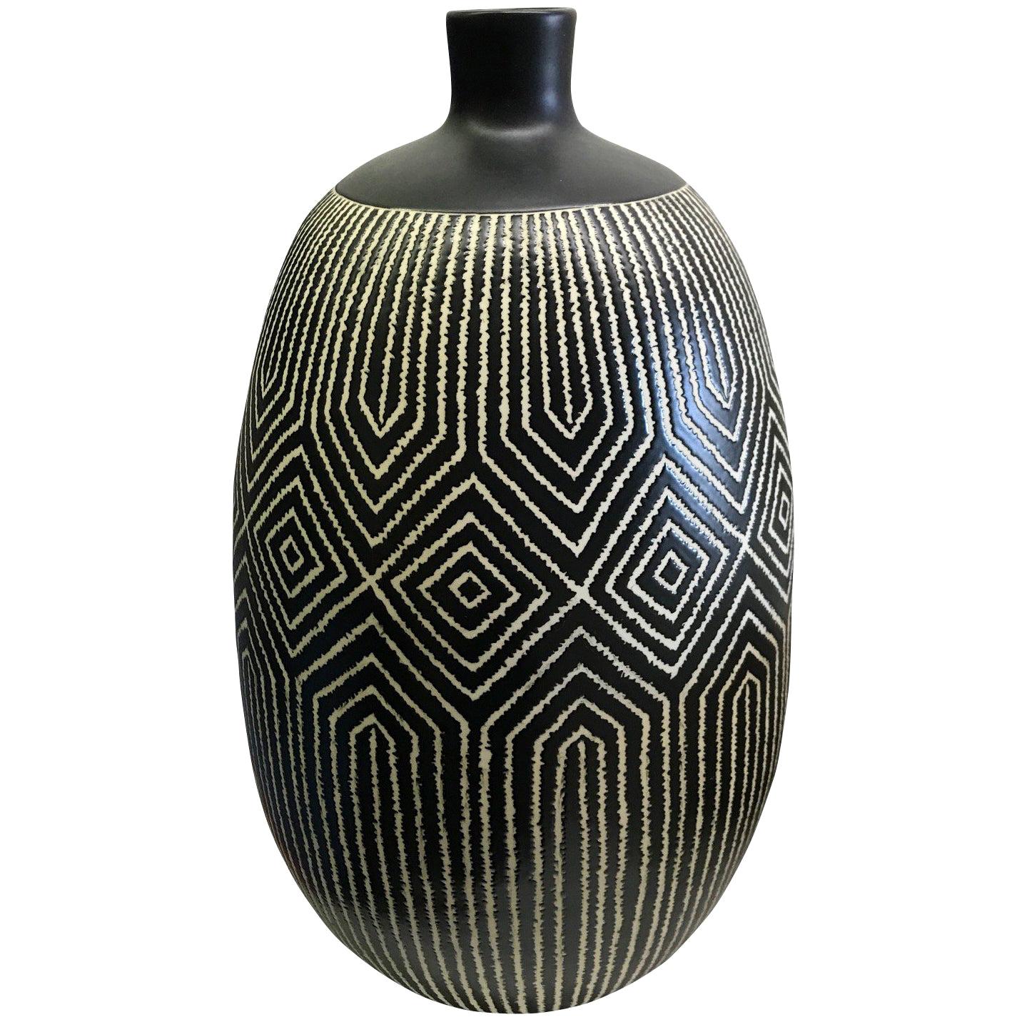 Black and White Patterned Vase, Thailand, Contemporary