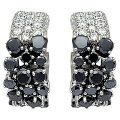 Black and White Pavé Diamond Huggie Hoop Earrings in 18 Karat White Gold
