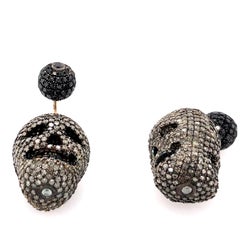 Black and White Pave Diamond Skull Earrings Made In 14k Gold & Silver