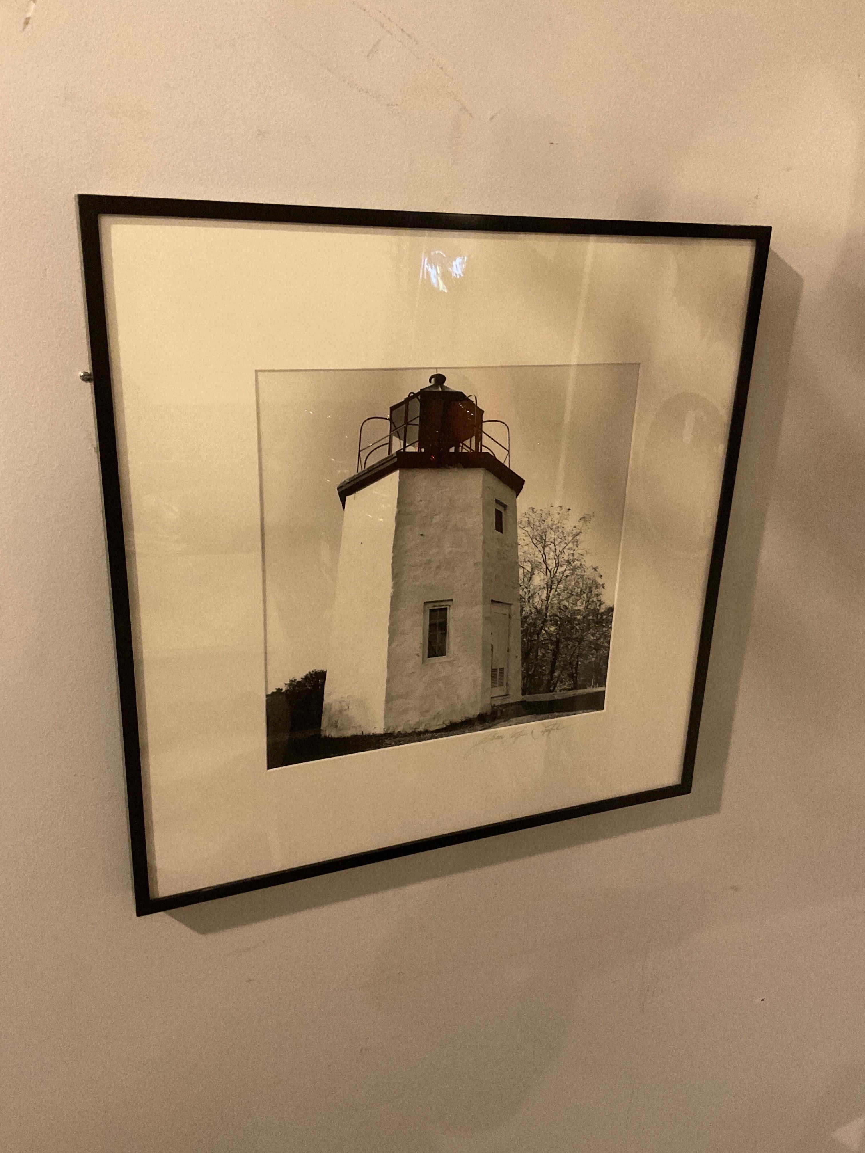 Black And White Photo Of A Lighthouse By Ileane Bernstein Naprstek  In Good Condition For Sale In Tarrytown, NY