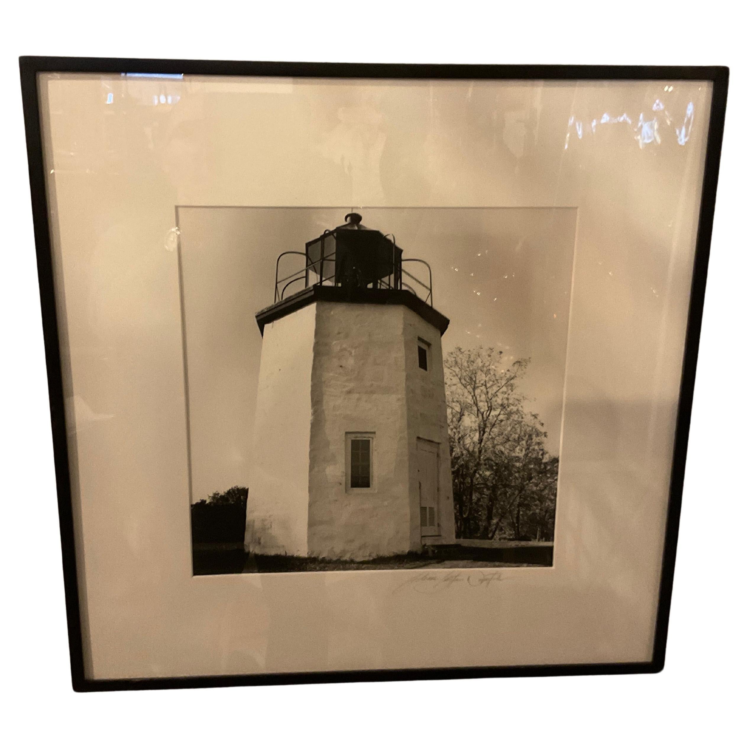 Black And White Photo Of A Lighthouse By Ileane Bernstein Naprstek  For Sale