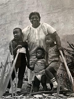 Black and White Photo of African American Mother and Children