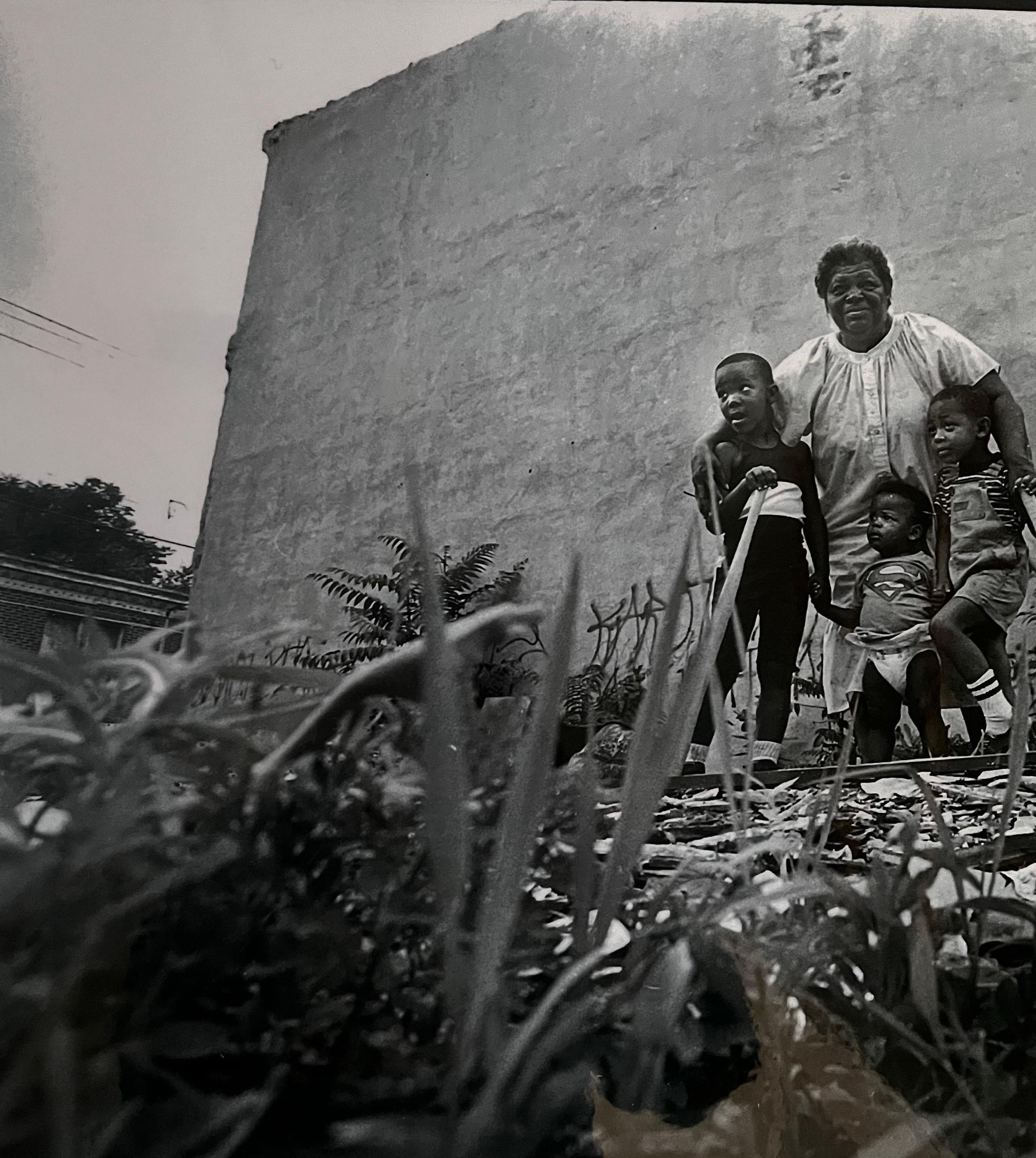 Modern Black and White Photo of African American Mother and Children For Sale