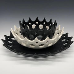 Black and White Pierced Ceramic Nesting Bowls, in Stock