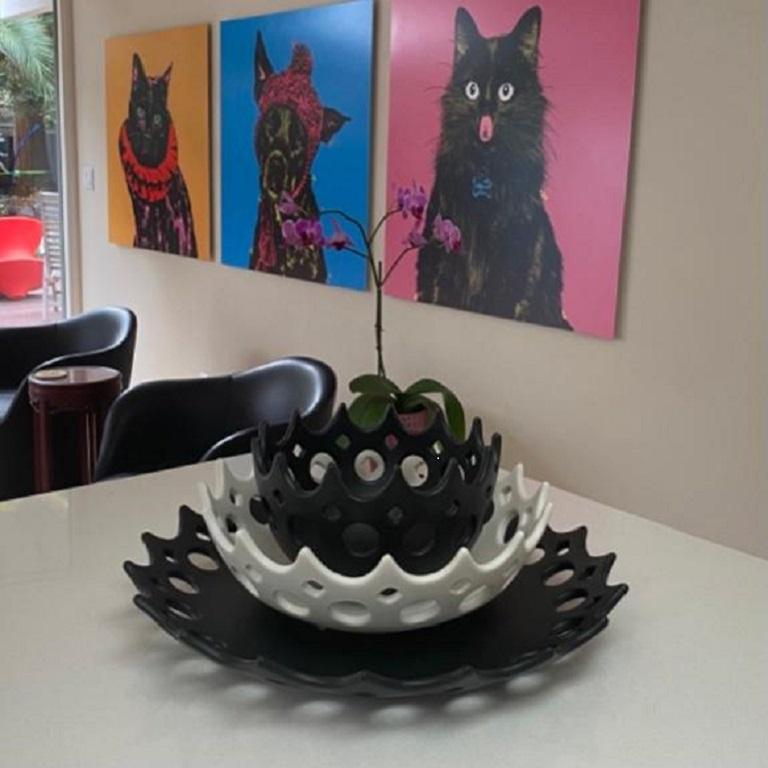 American Black and White Pierced Ceramic Nesting Bowls, in Stock For Sale