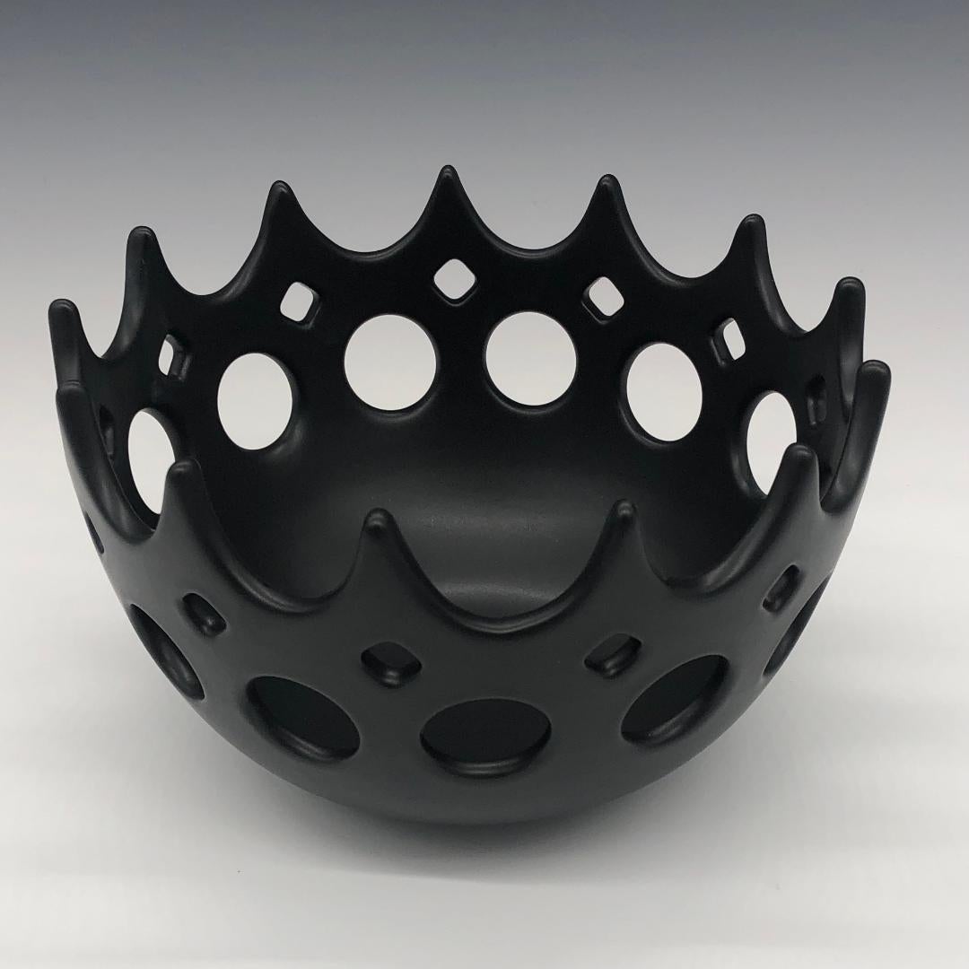 Glazed Black and White Pierced Ceramic Nesting Bowls, in Stock For Sale