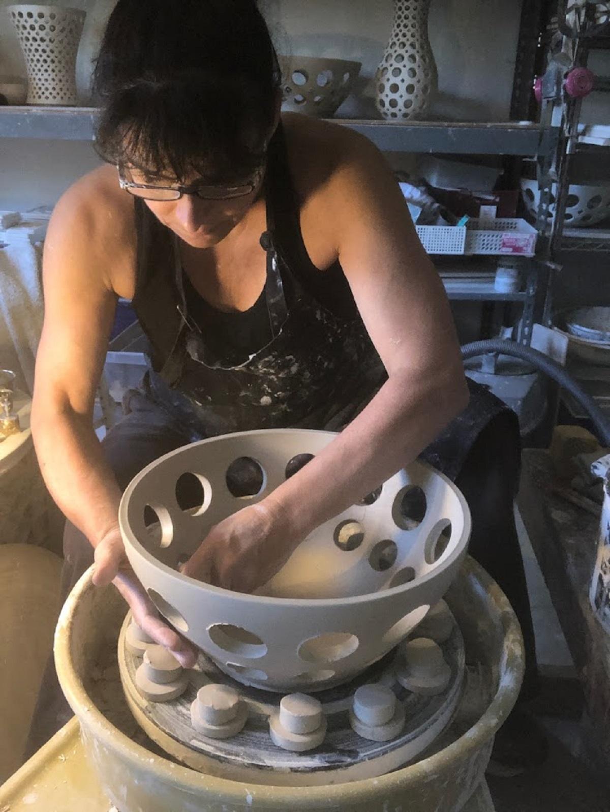 Black and White Pierced Ceramic Nesting Bowls, in Stock In New Condition For Sale In Oakland, CA