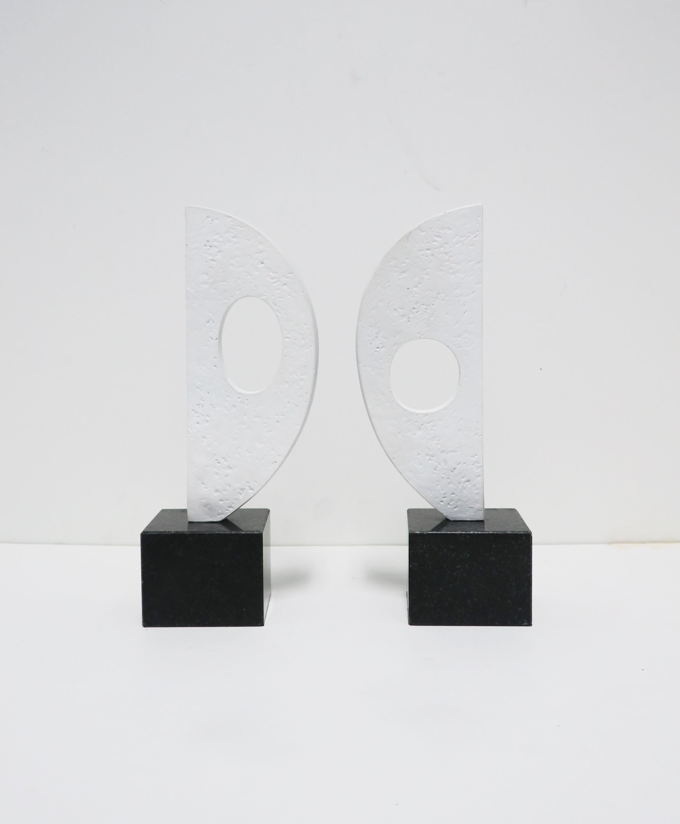 White Plaster and Black Marble Abstract Sculptures or Bookends, Pair 4