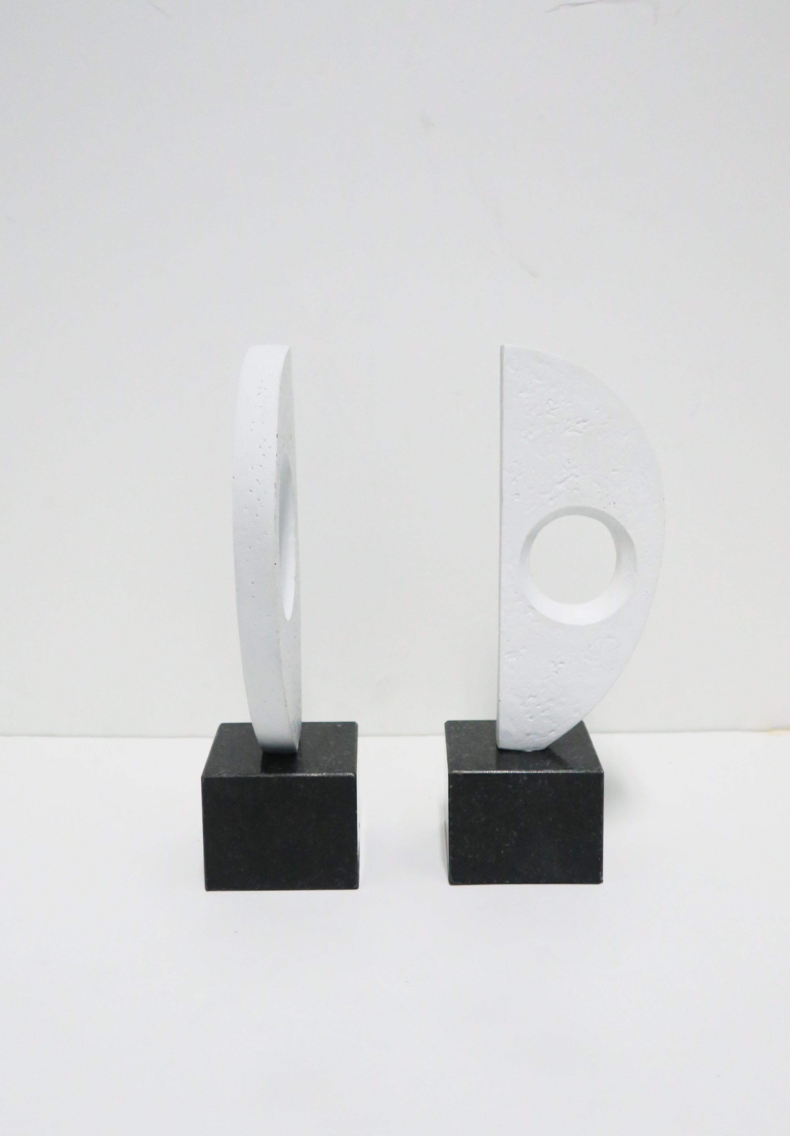 White Plaster and Black Marble Abstract Sculptures or Bookends, Pair 5