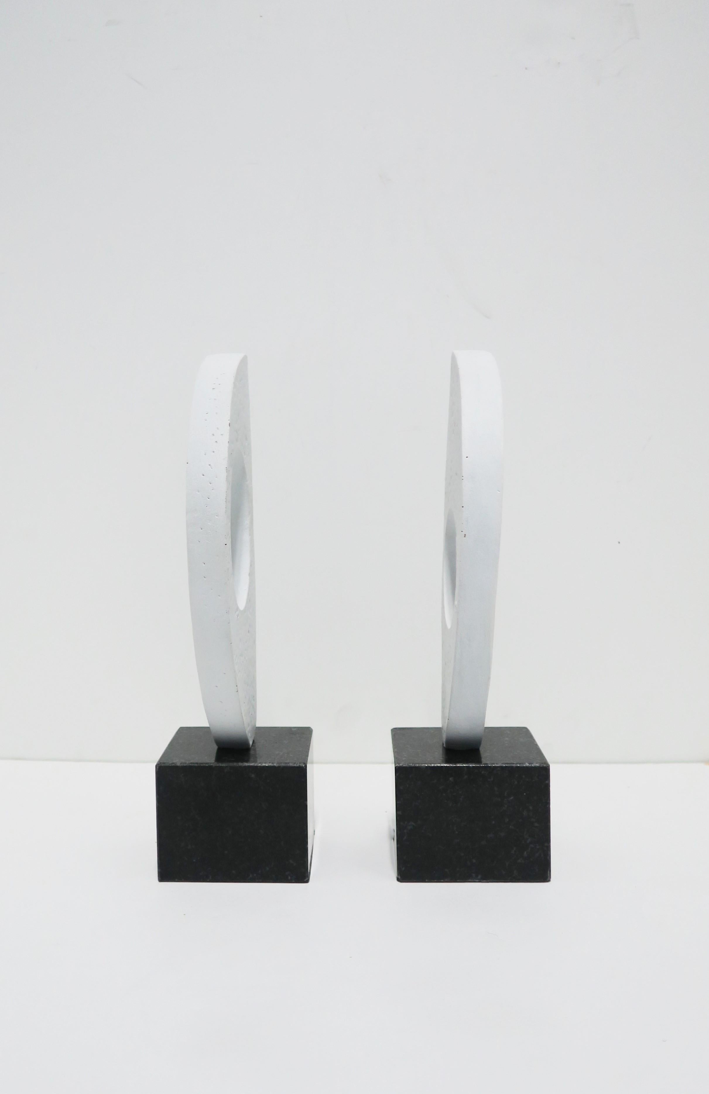 White Plaster and Black Marble Abstract Sculptures or Bookends, Pair 6