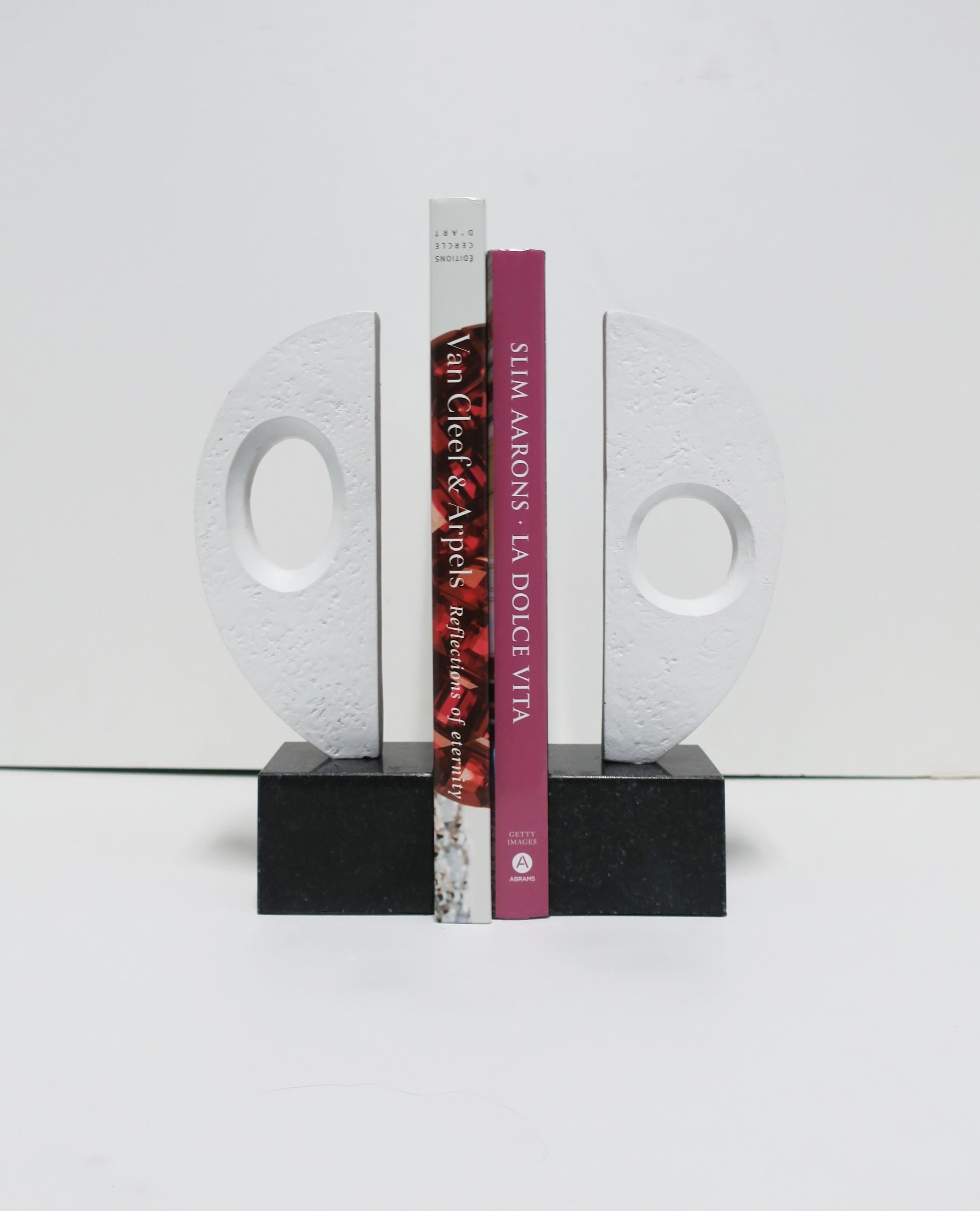 Granite White Plaster and Black Marble Abstract Sculptures or Bookends, Pair