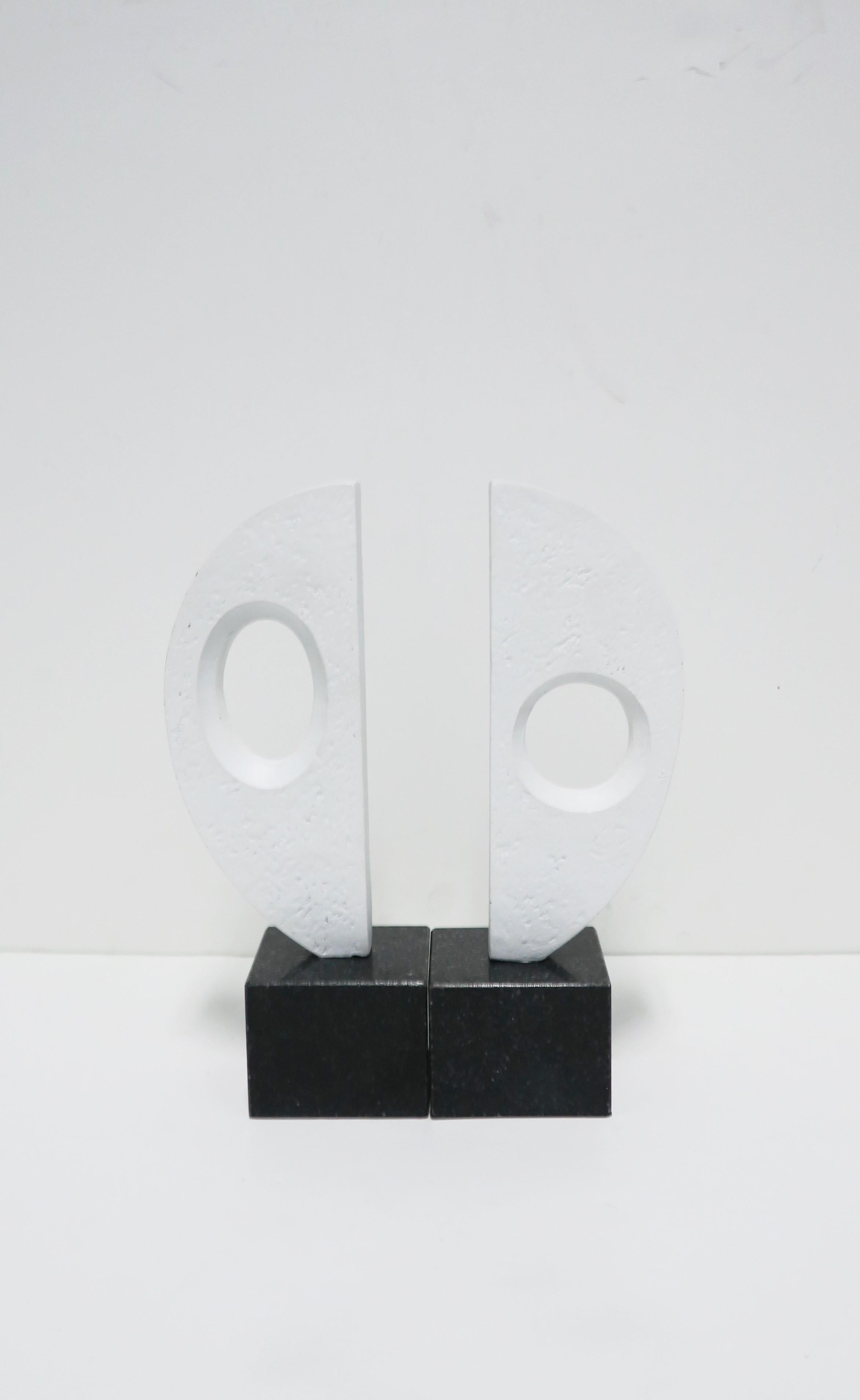 White Plaster and Black Marble Abstract Sculptures or Bookends, Pair 3